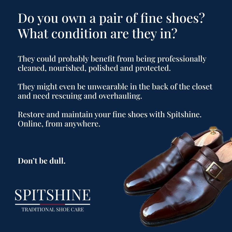Maintaining a mirror finish? Need a full overhaul? Spitshine provides a comprehensive shoe care solution that includes cleaning, polishing, repairs, and patina/recolouring. Our expert technicians can handle it all.

Invest in the longevity of your sh