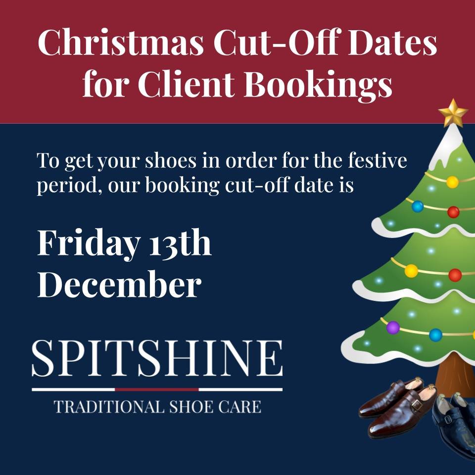 CHRISTMAS CUT-OFF ANNOUNCEMENT:

**FRIDAY 13TH DECEMBER**

To ensure that we can turnaround client bookings in time for Christmas, please make service bookings with us before Friday 13th December.

Visit www.spitshine.co.uk to book a service now.

 i