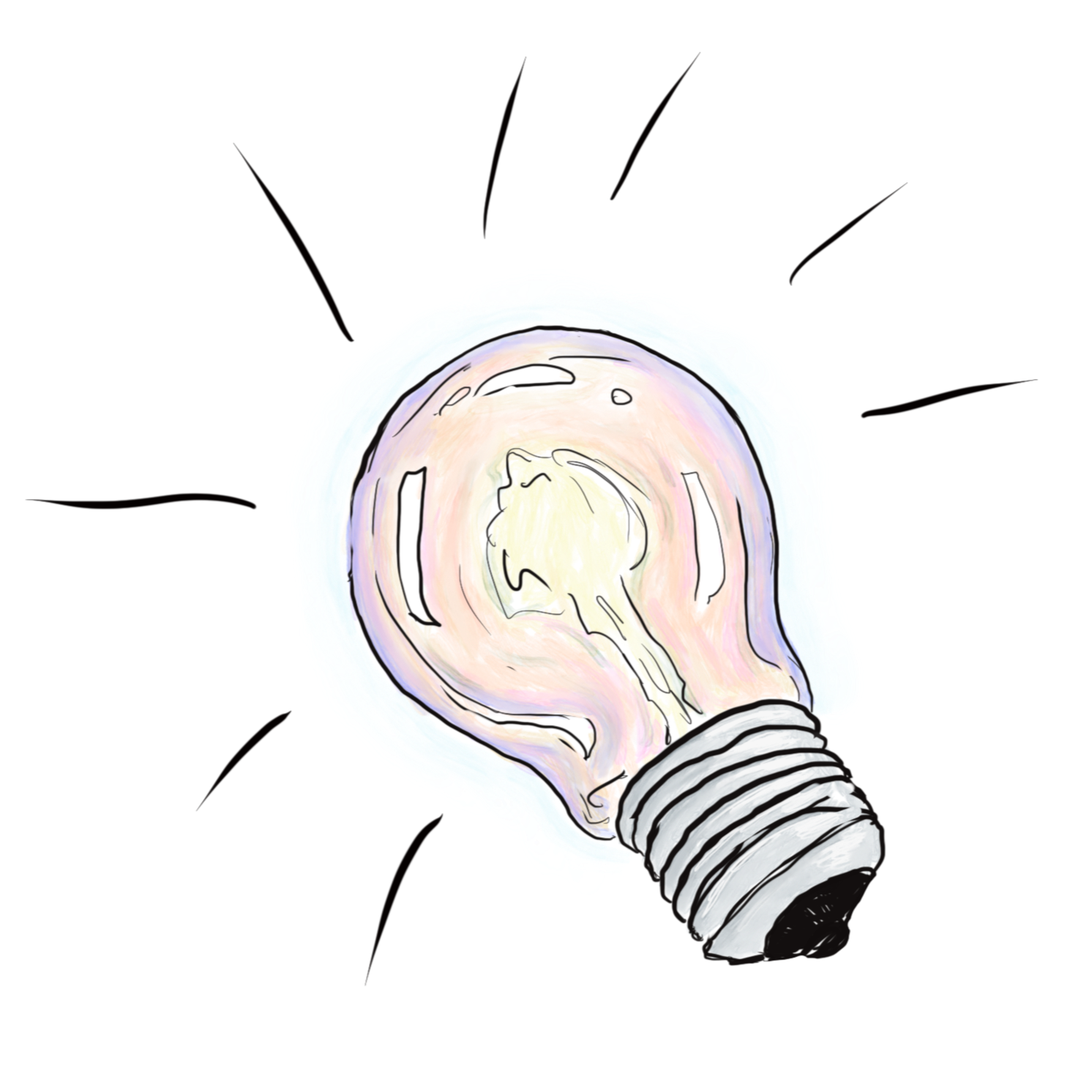 Eine Illustration einer bunten Glühbirne.