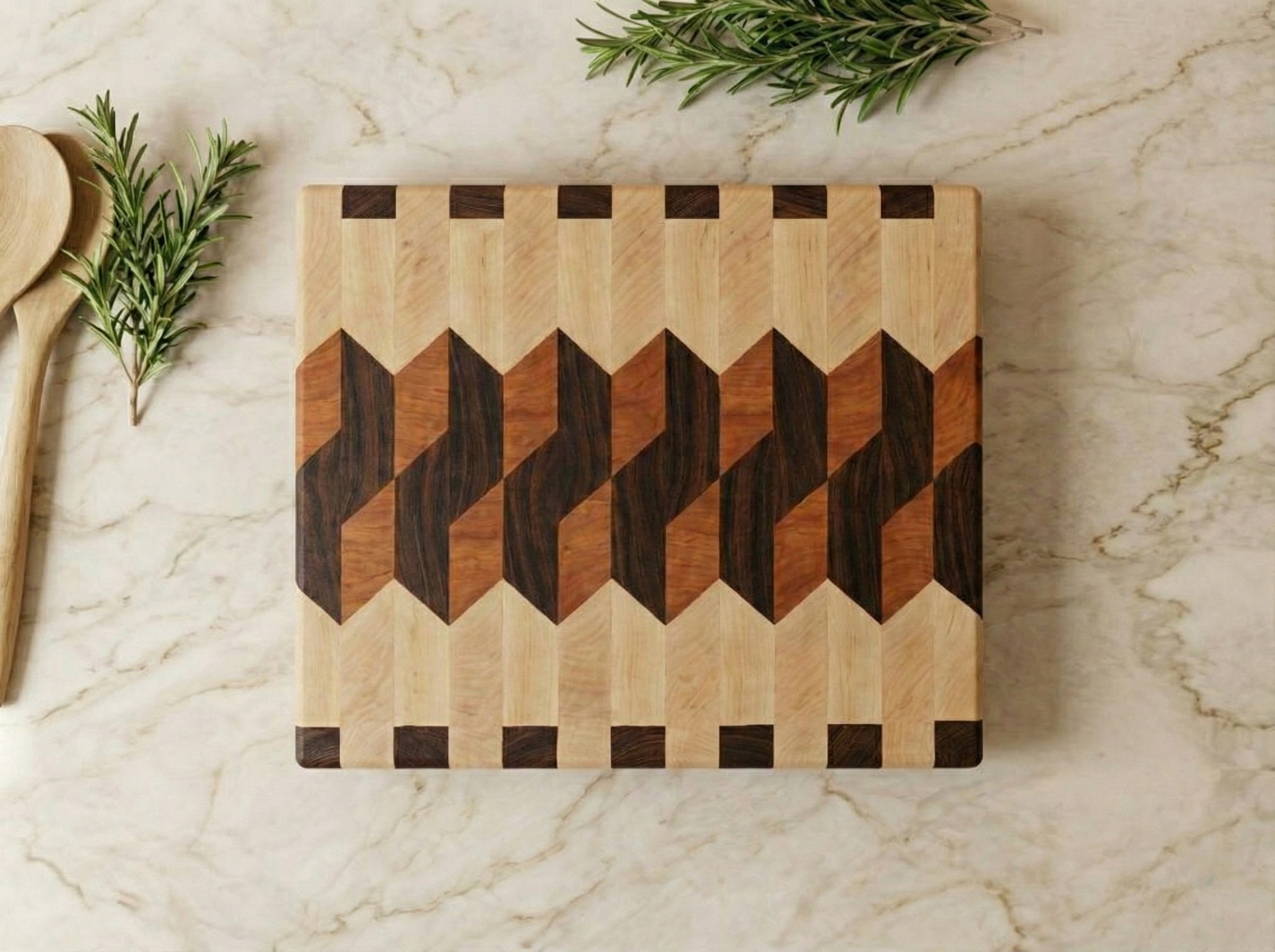 Small End Grain Cutting Board ~ Cherry, Purpleheart, and Walnut Screw Pattern