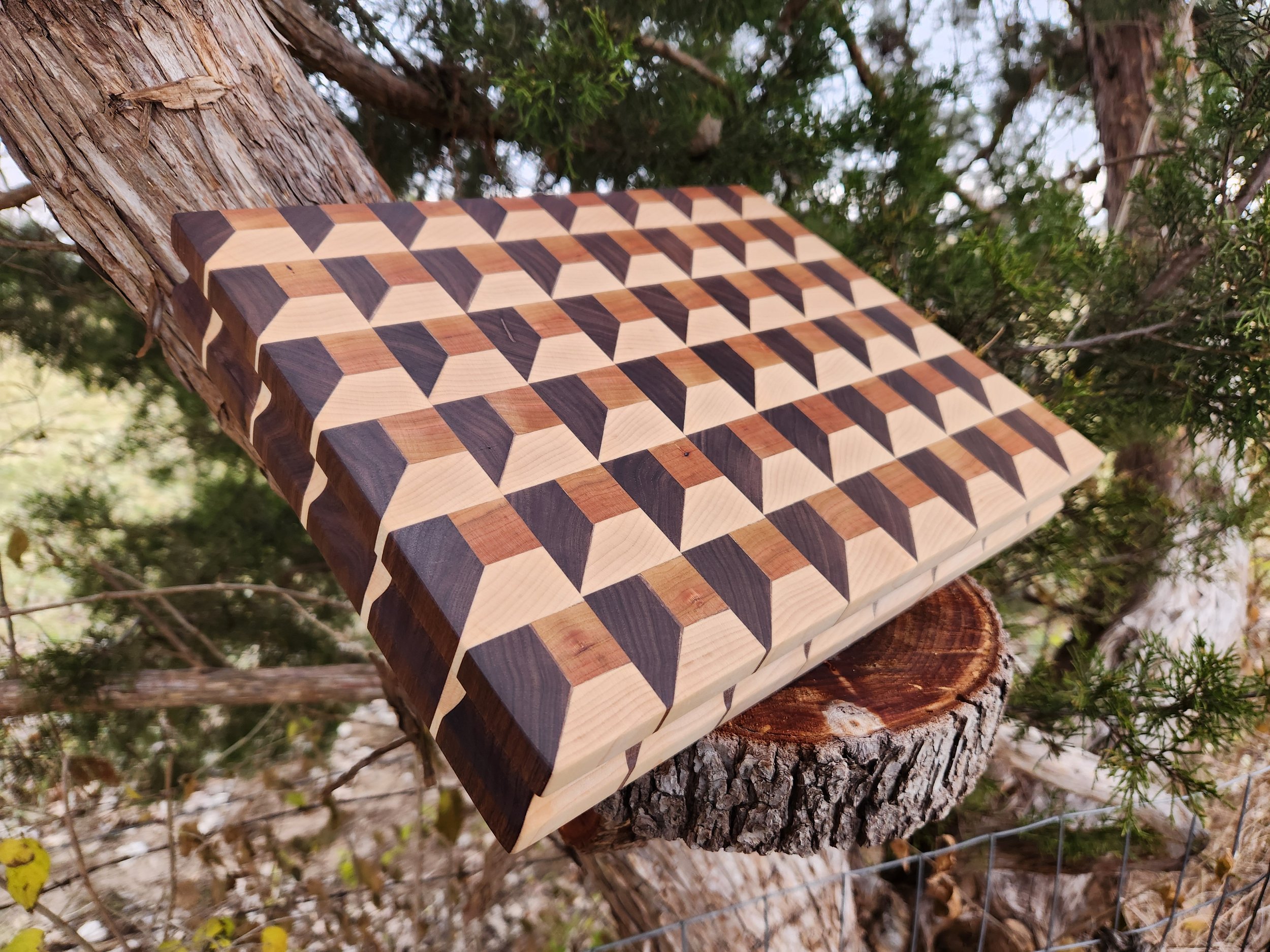 3D Waffle Illusion Cutting Board ~ Walnut, Cherry, Maple End Grain Butcher Block
