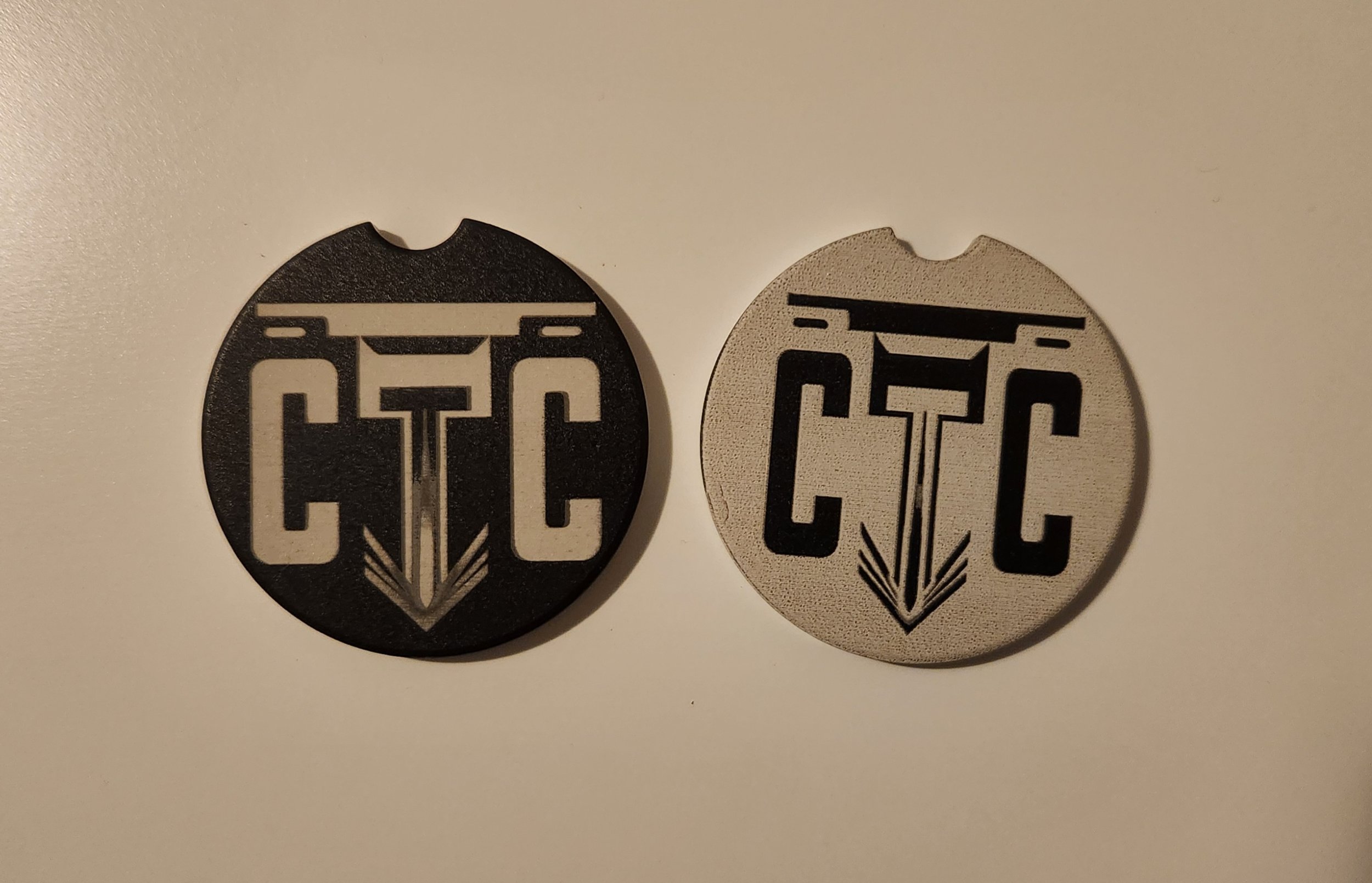Custom Engraved Ceramic Car Coasters | Personalized Logo or Design | Black & White
