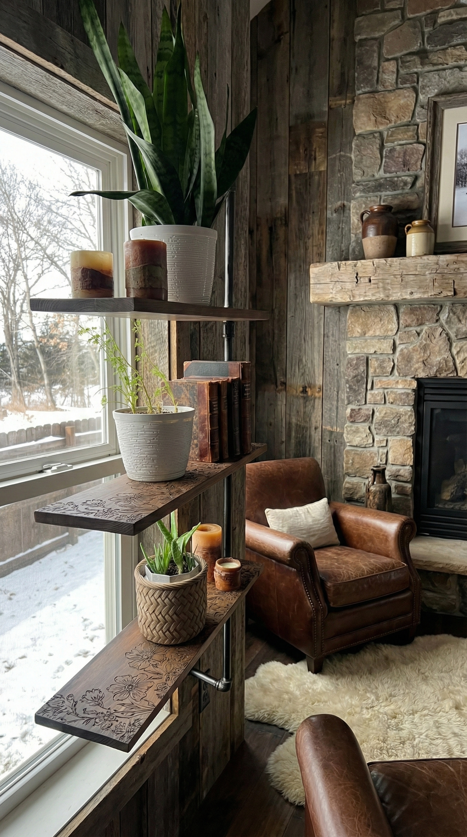 Industrial Pipe Swivel 3-Tier Shelf | Stained Wood Floating Shelves | Rustic Wall Storage & Decor