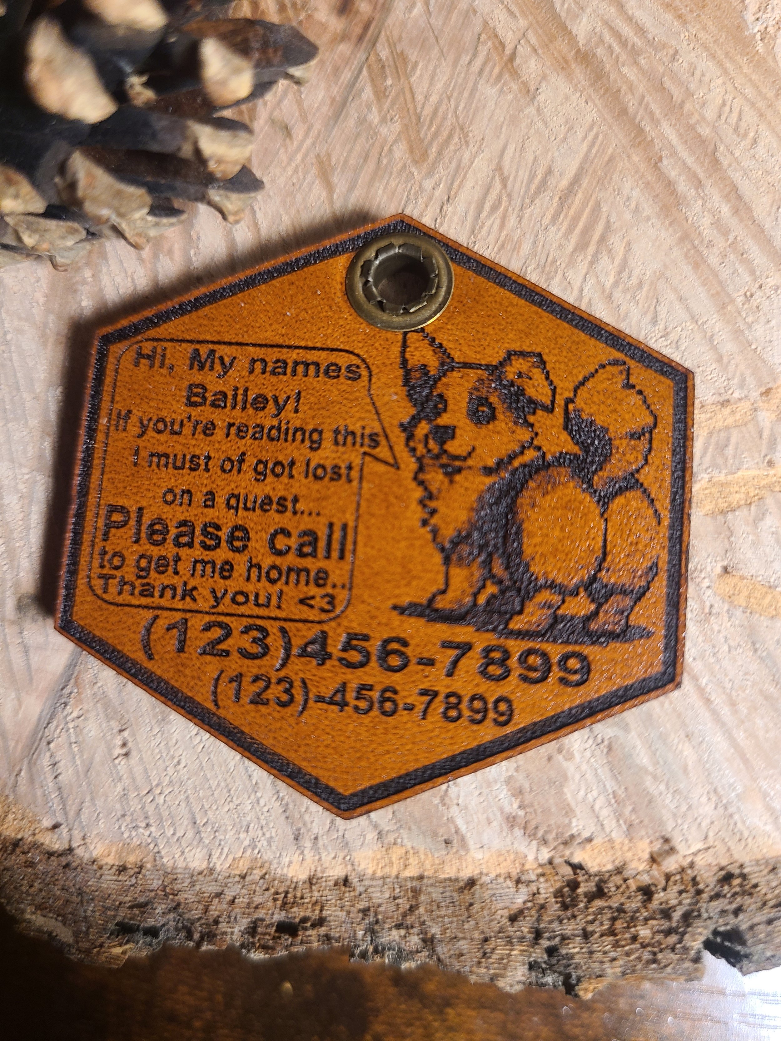 Custom Retro Pixel Art Laser Engraved Leather Dog Tag - Personalized