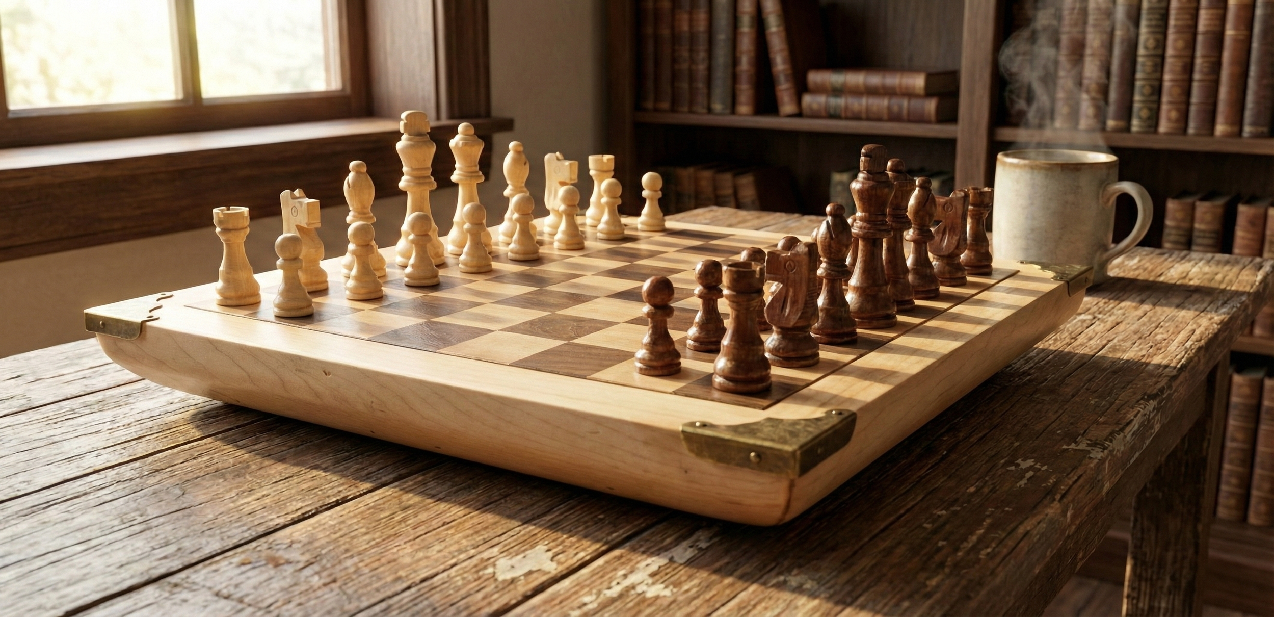 Handmade Hardwood Chess Board | Walnut, Maple & Cherry | Metal Corner Detailing | Luxury Wooden Chess board