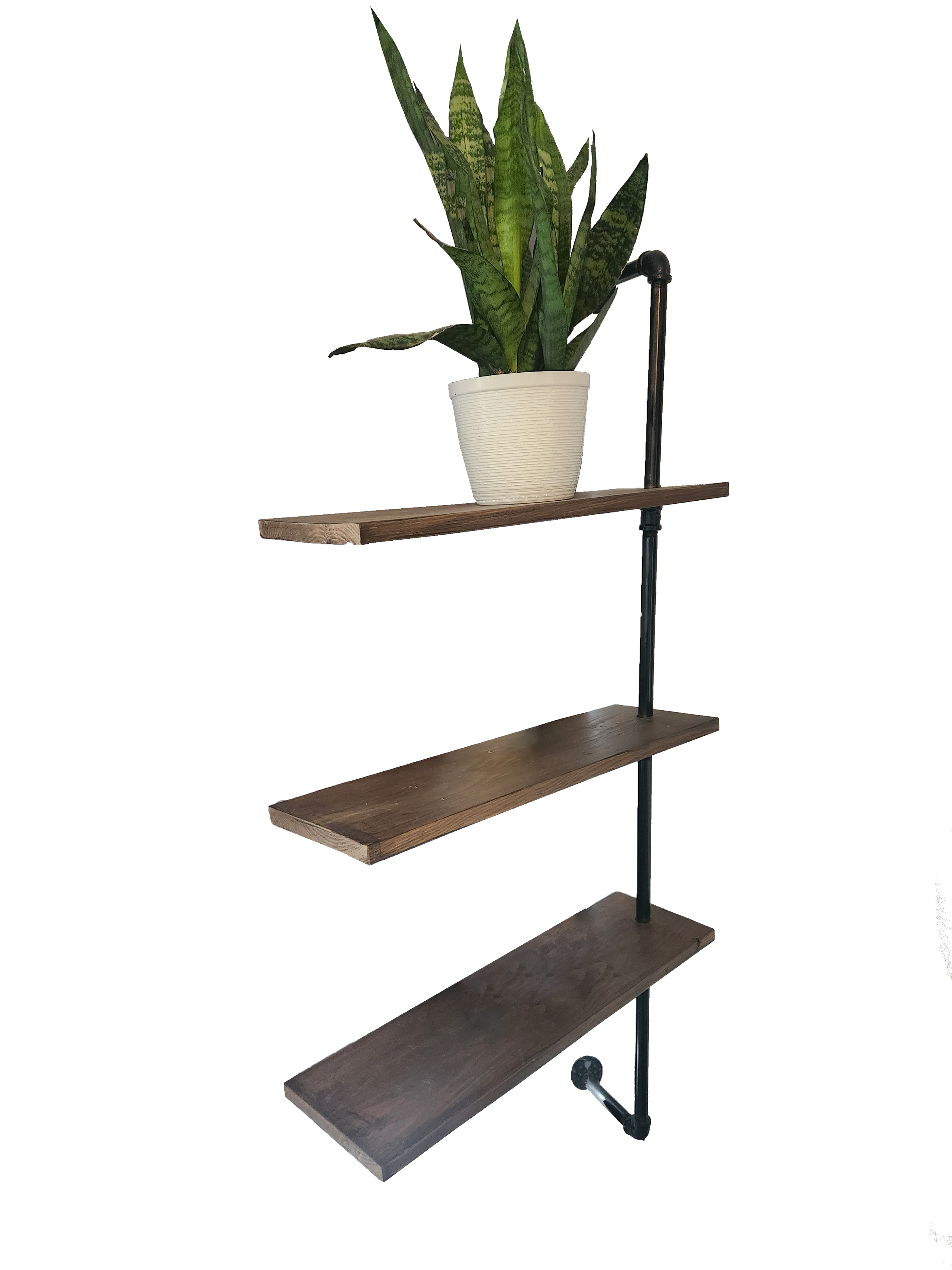 Industrial Pipe Swivel 3-Tier Shelf | Stained Wood Floating Shelves | Rustic Wall Storage & Decor