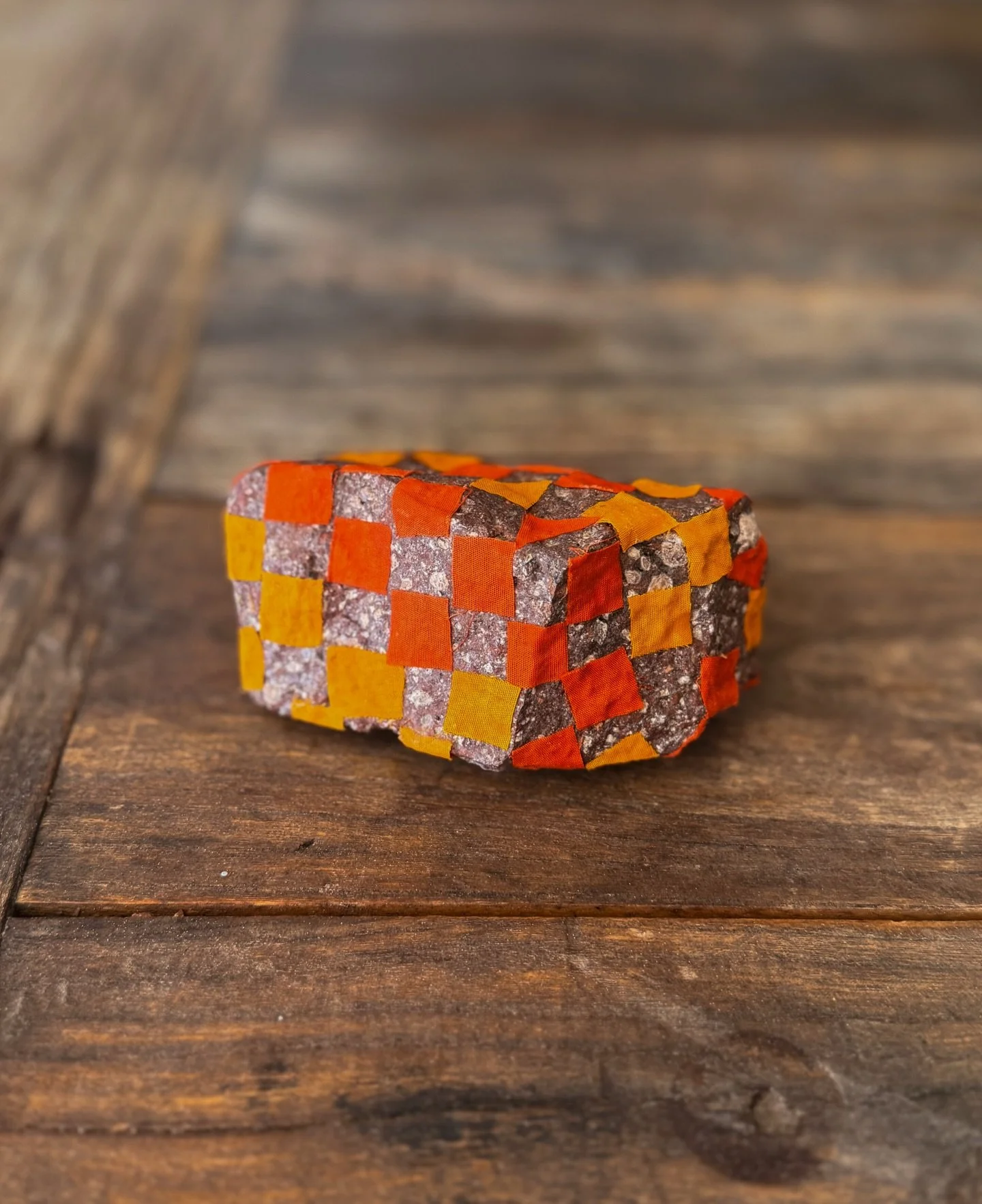 I don&rsquo;t really know what I did here, but it was fun 😂 decoupaged rock with tiny fabric squares. I mean, why not? 🤷🏼&zwj;♀️