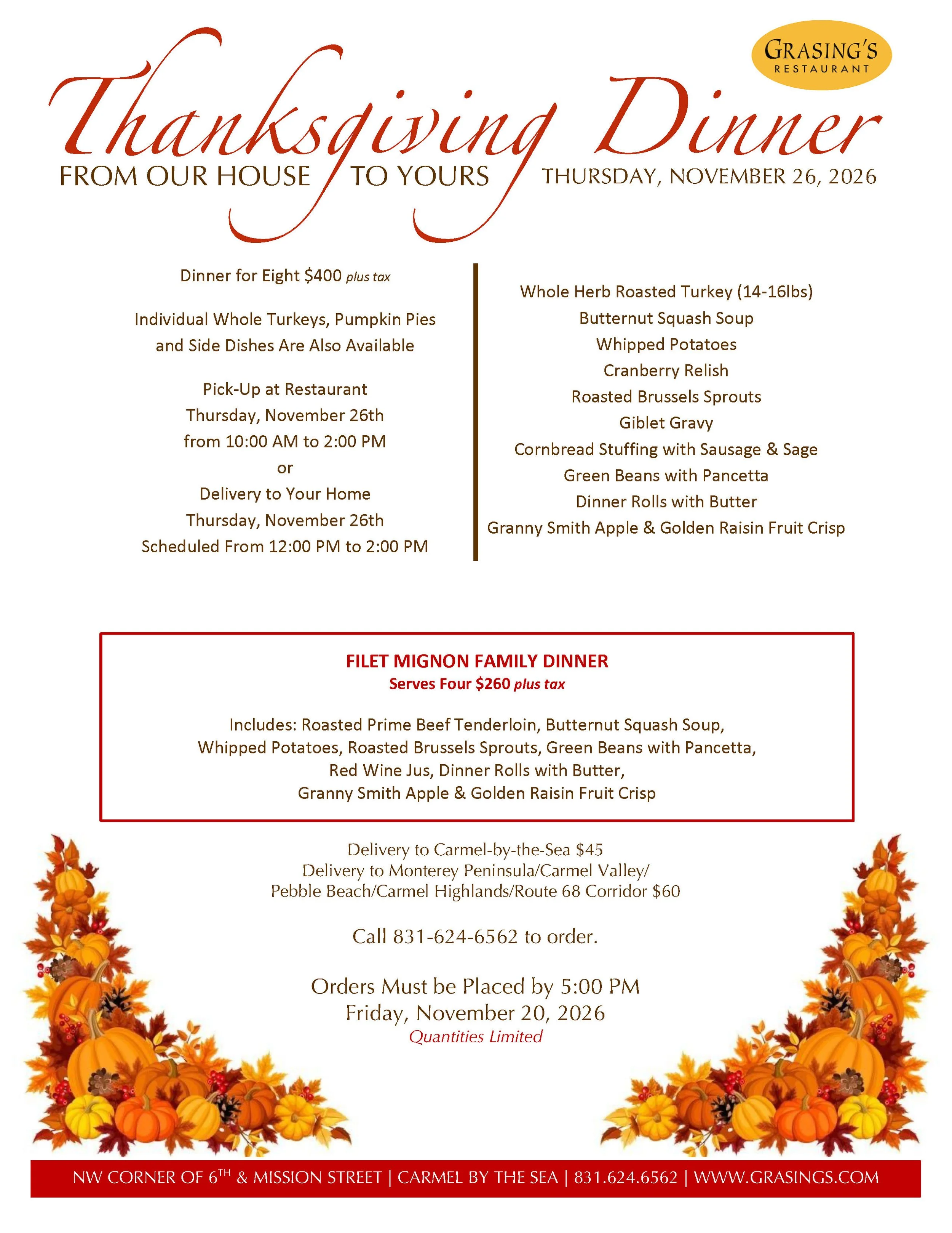 Thanksgiving To-go menu