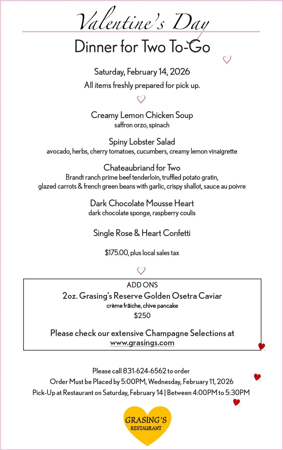 To-go Valentine's Day Menu
