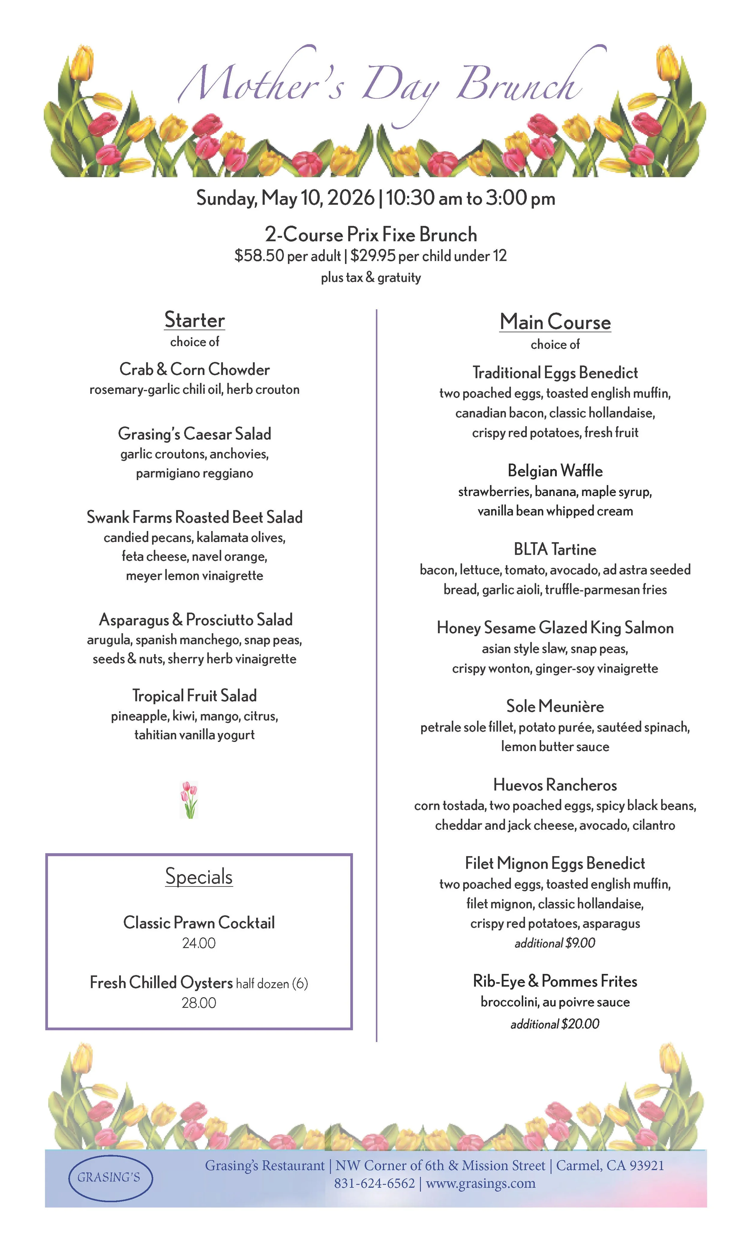 Mothers Day Brunch Menu