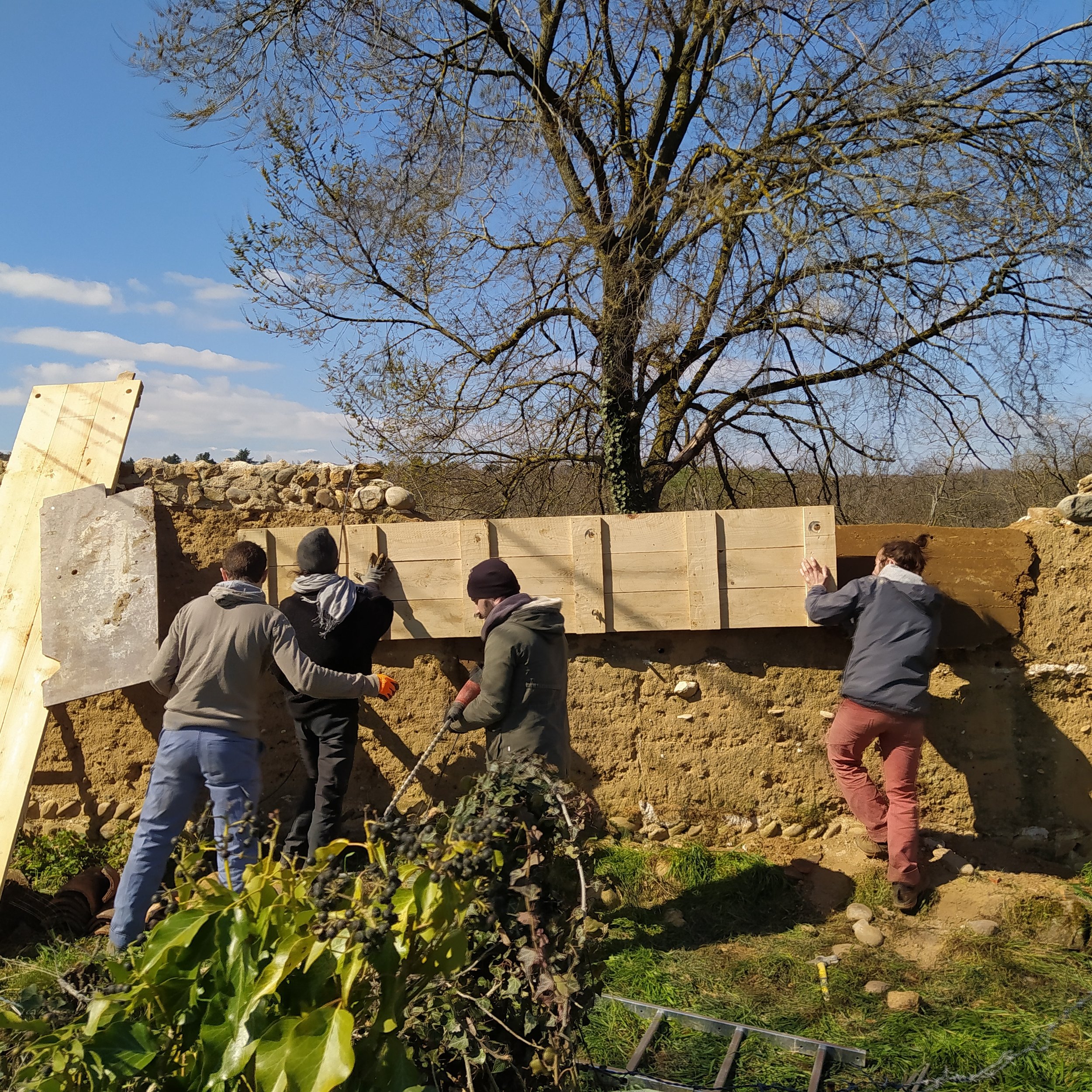 Rammed earth restoration, France