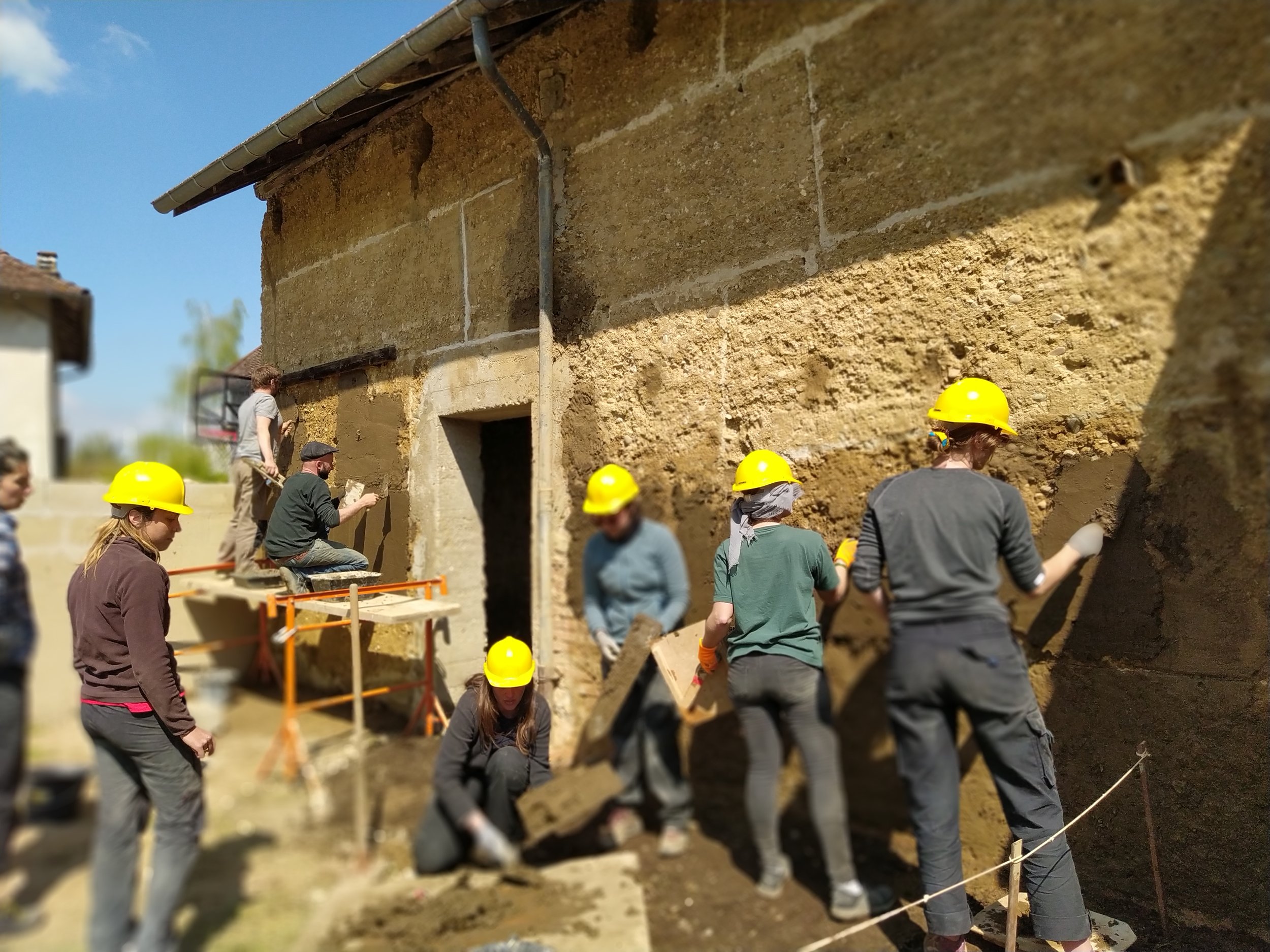 Rammed earth restoration, France