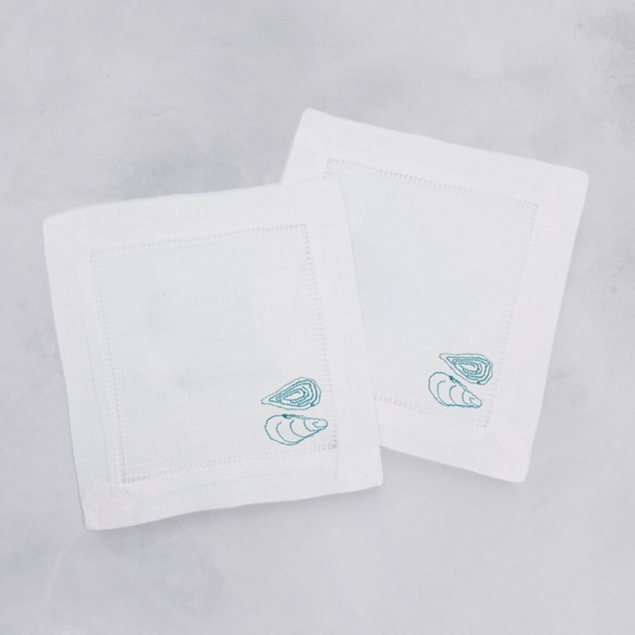 Embroidered Oyster Linen Napkins