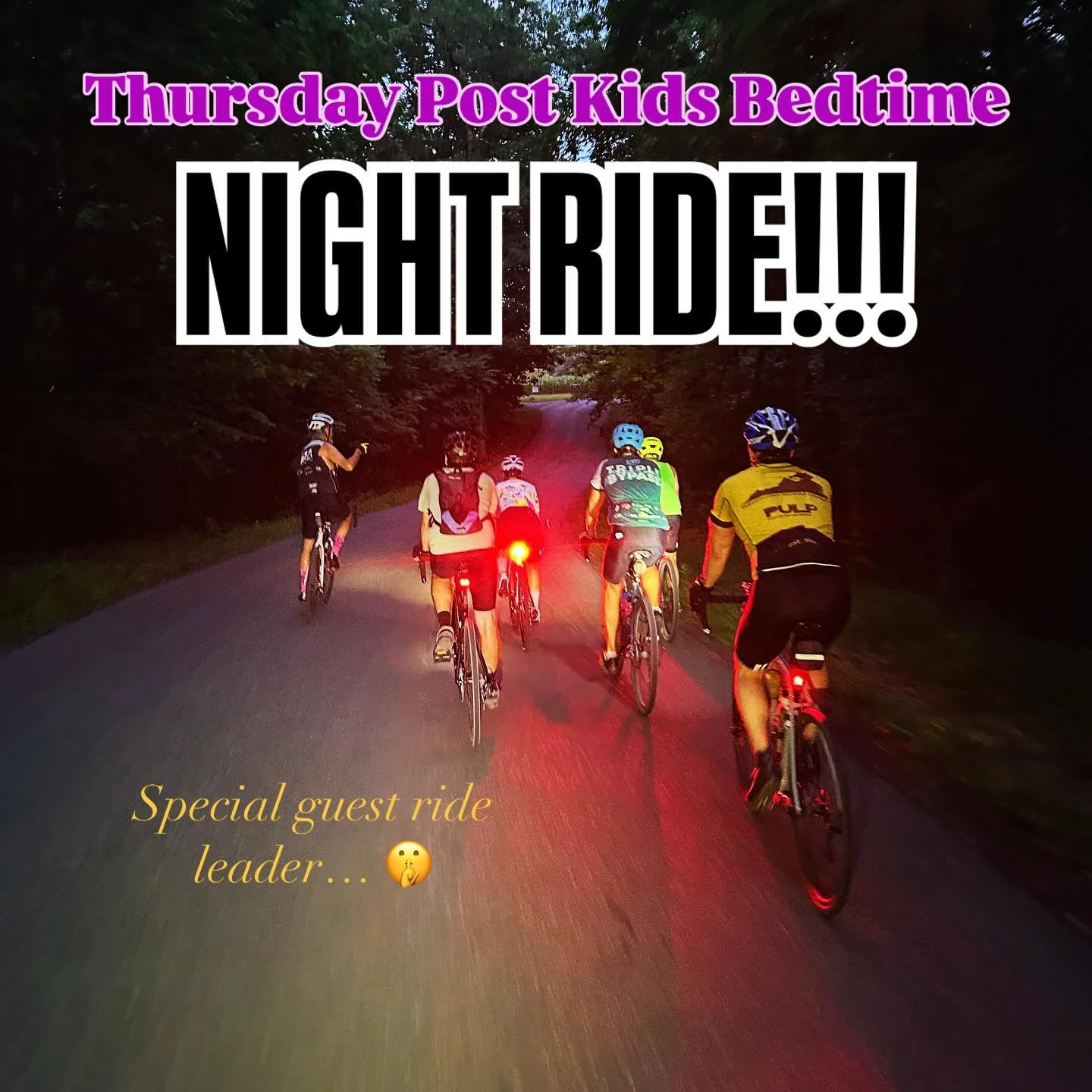 Get out yer flashlights&hellip; er.. bike lights! Let&rsquo;s go for a ride! The sun came out today, so it&rsquo;ll be dried up and beautiful tonight! 15-25 miles, an hour or two, chill pace.