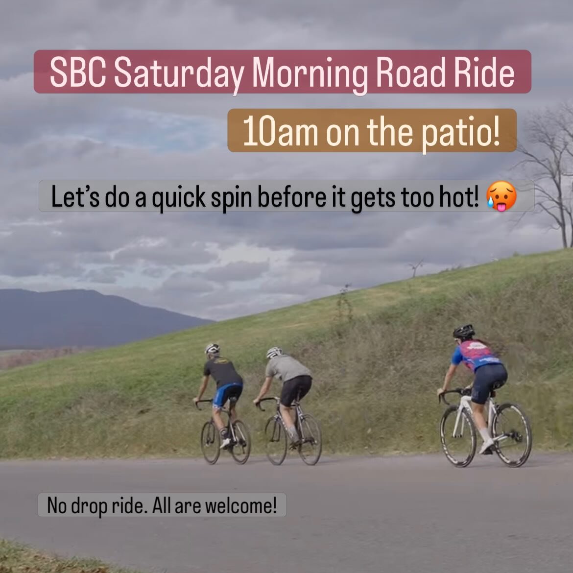 Come out and ride! It may be warm, but what&rsquo;s a little sweat between friends? 🚴🚴&zwj;♀️🚴&zwj;♂️💨💨💨