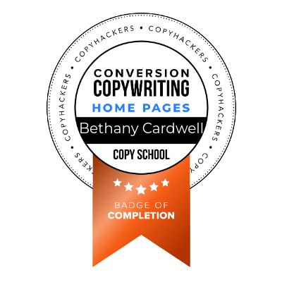 Conversion copywriting for websites certification badge from Copyhackers Copy School