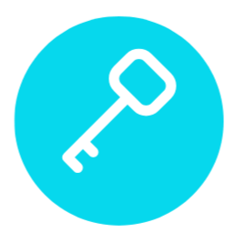 Simple illustration of a key inside a blue circular background.