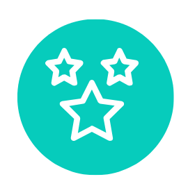 An icon of three stars with outline style inside a teal circle.