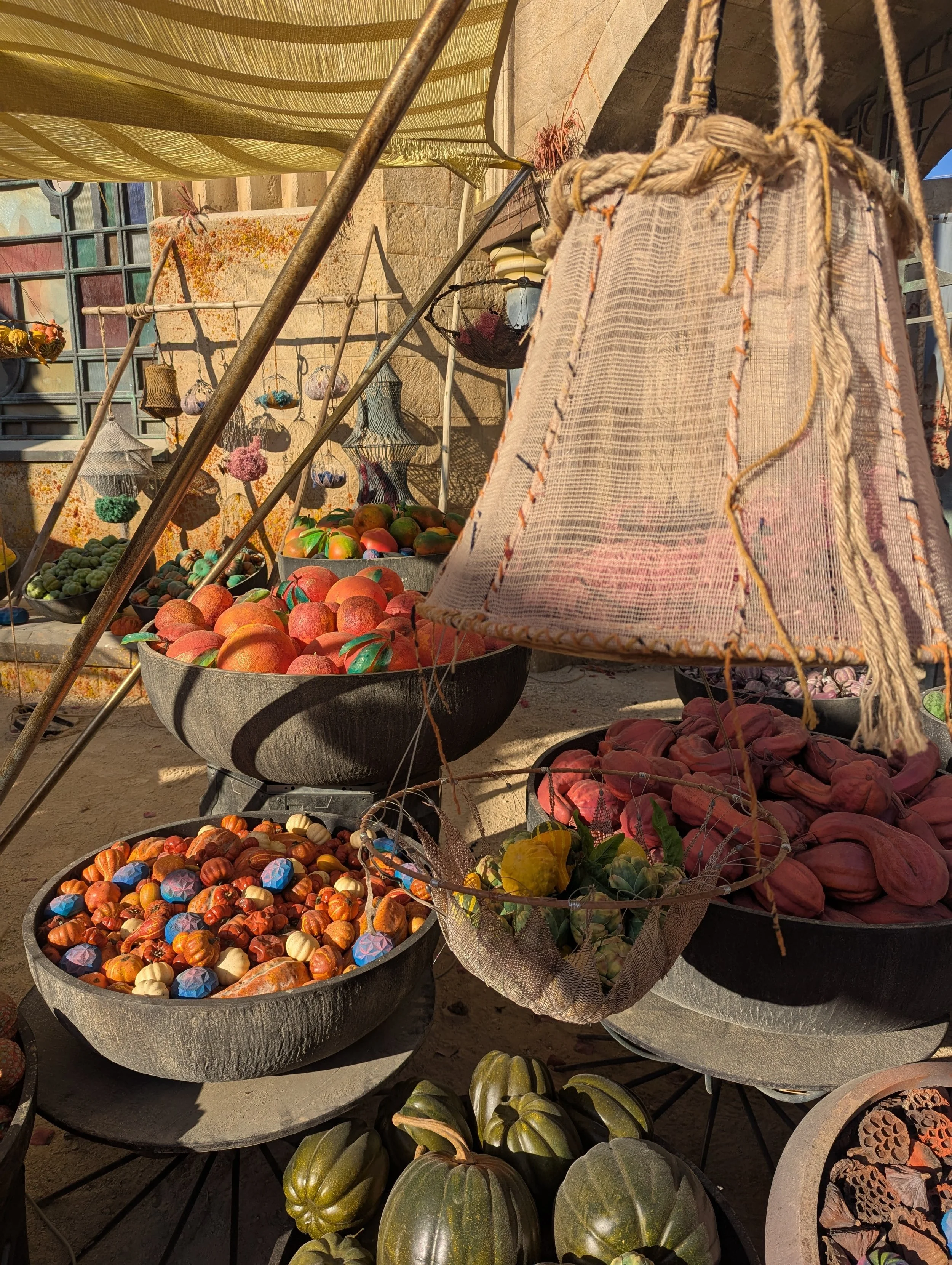 Alan Brooker Drapes, baskets and awnings for the market set, 'Masters of the Universe'