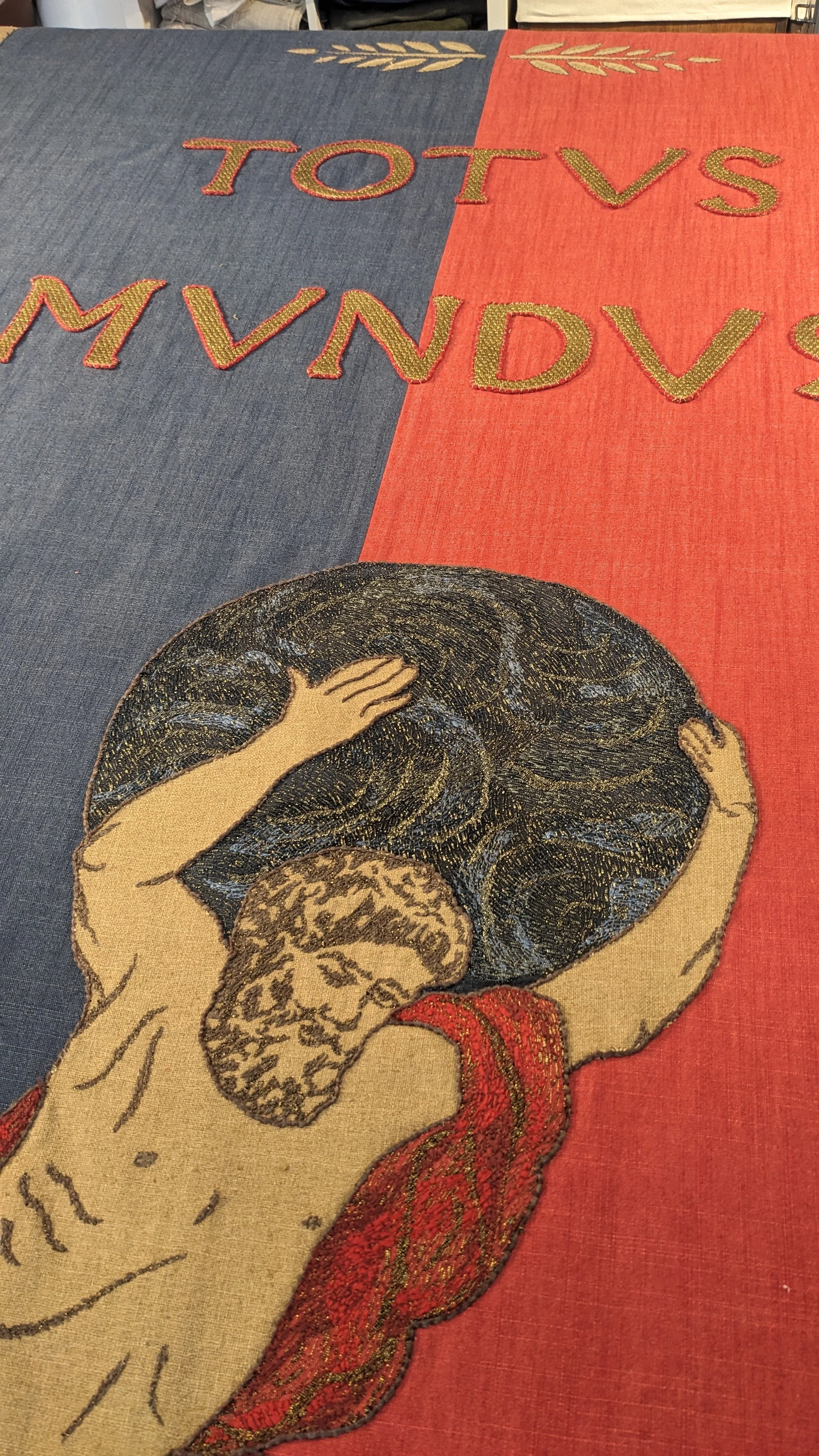 Alan Brooker Drapes, Section of an embroidered flag created for 'Hamnet', Design by Lisa Williams