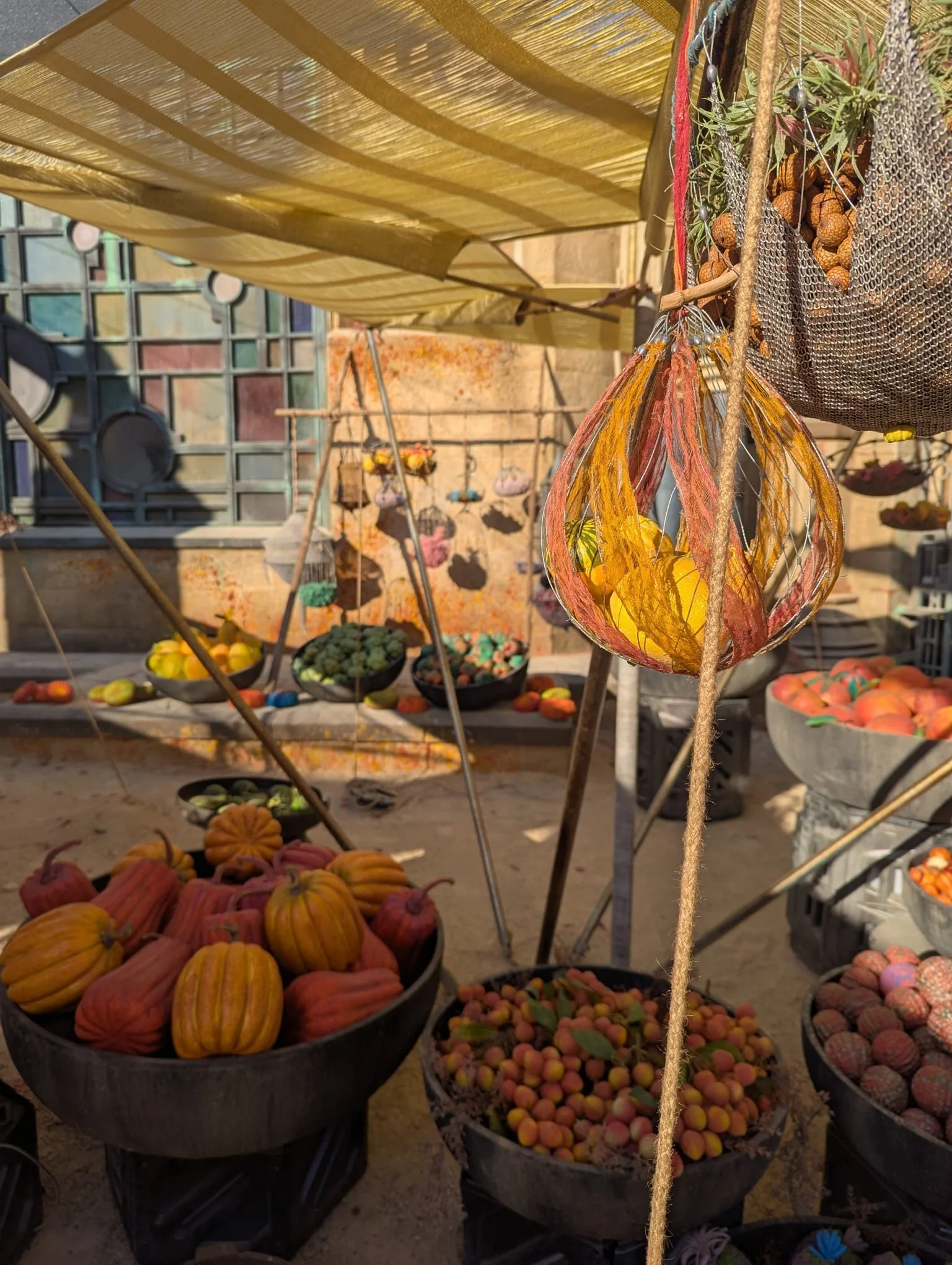 Alan Brooker Drapes, baskets and awnings for the market set, 'Masters of the Universe'