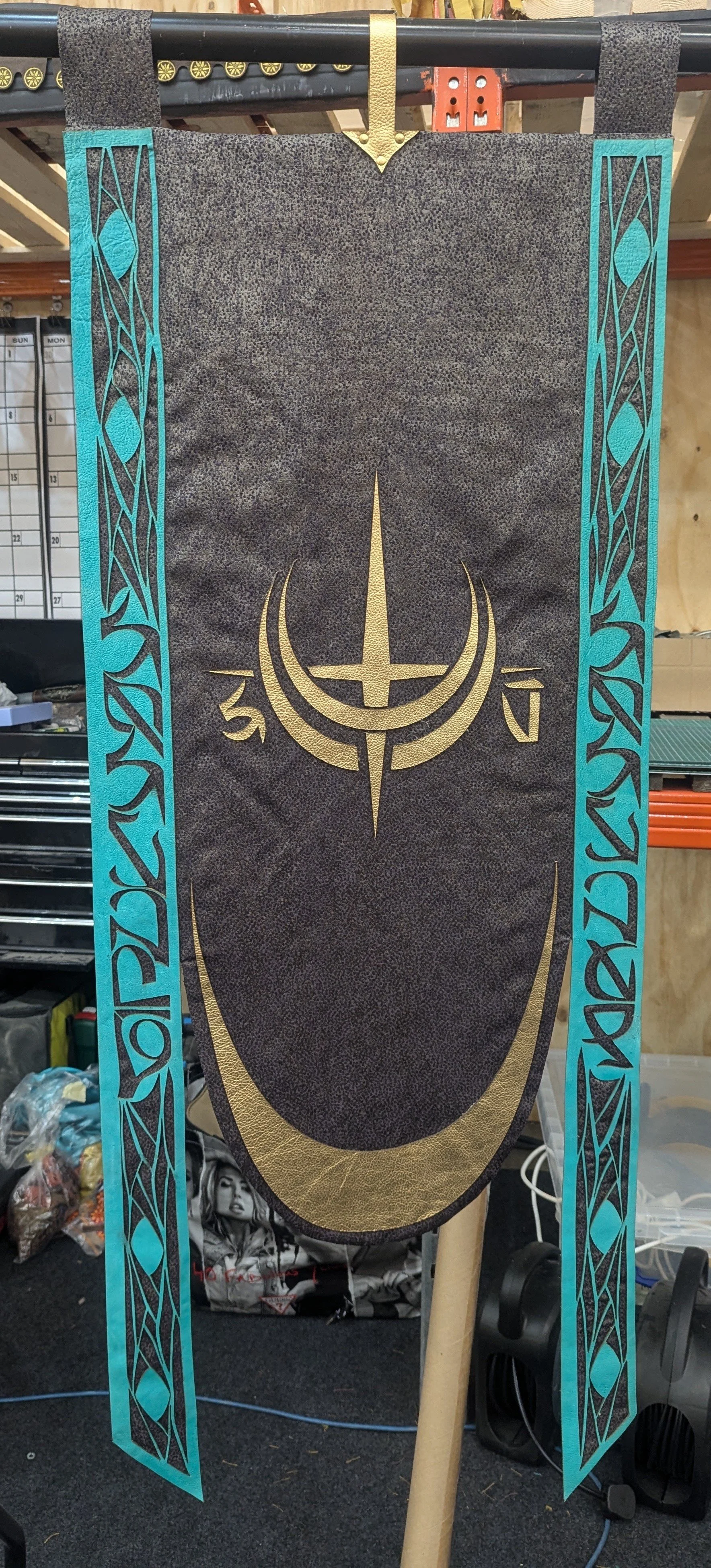 Alan Brooker Drapes, laser cut flag sample 'Masters of the Universe'