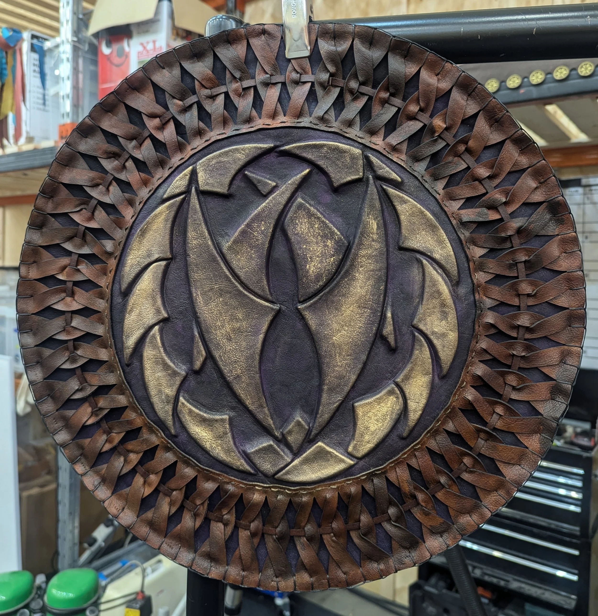 Alan Brooker Drapes, leather shield sample 'Masters of the Universe'