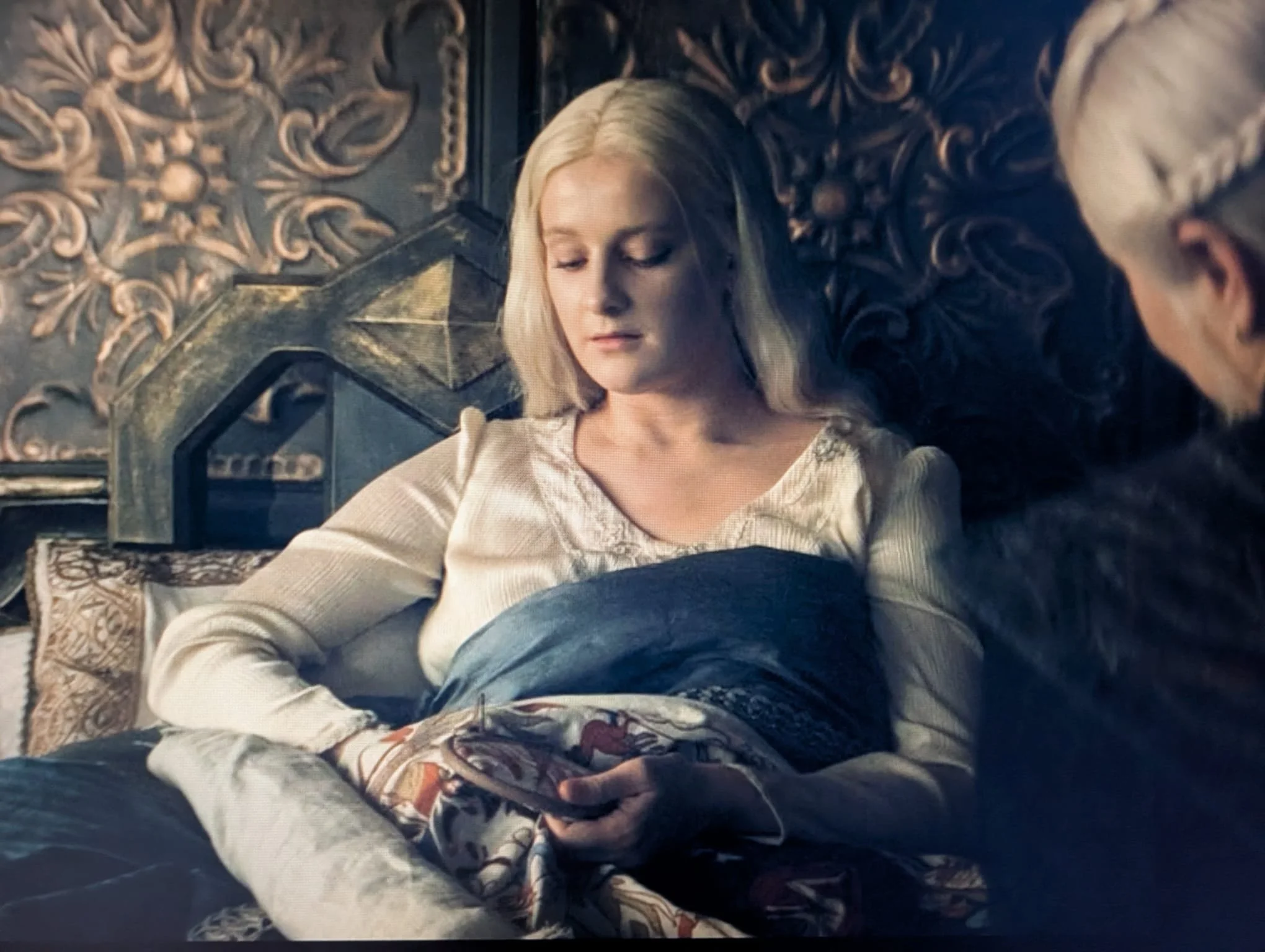 Alan Brooker Drapes, screen shot of embroidery made for 'House Of The Dragon' season 3.