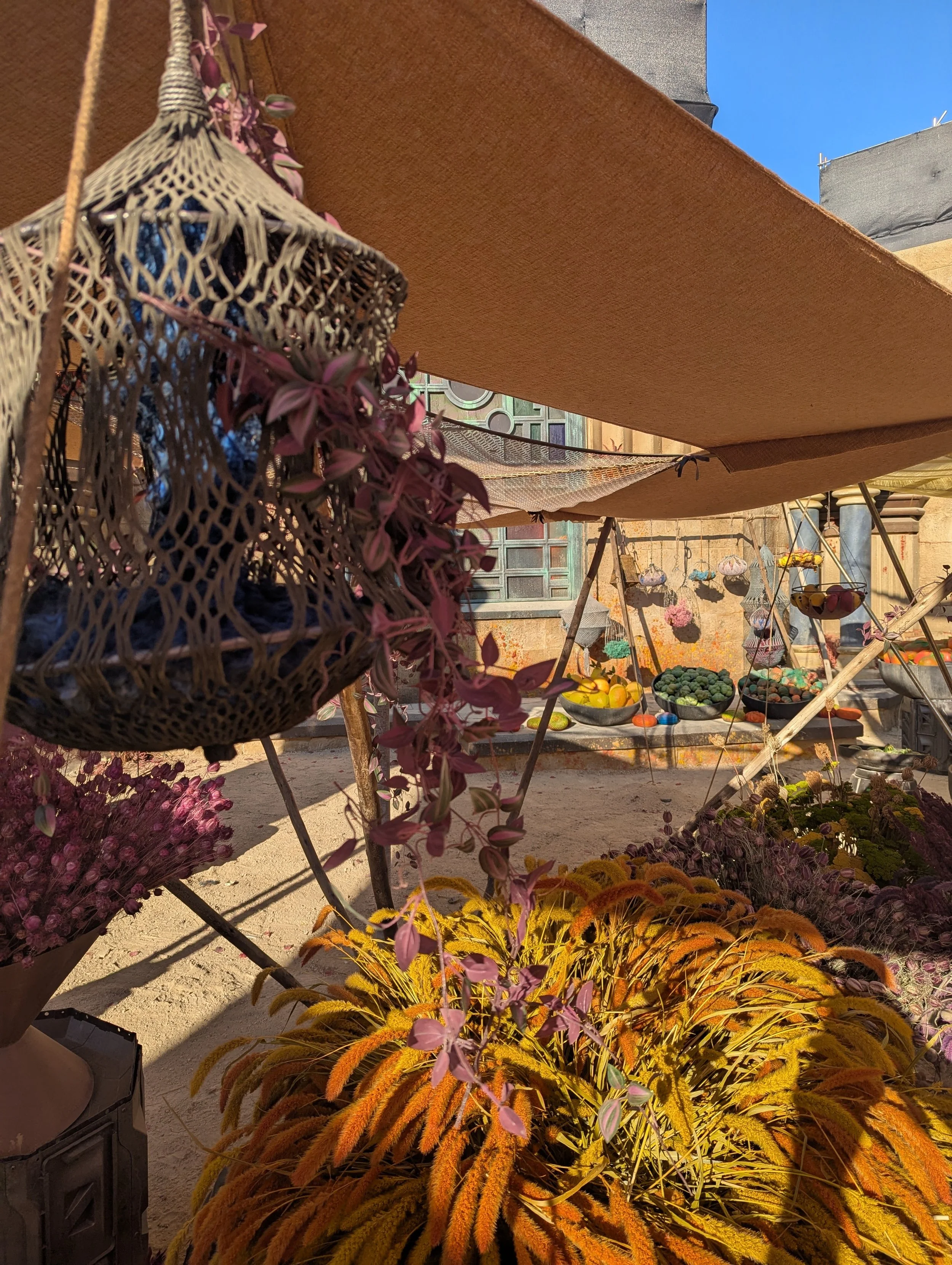 Alan Brooker Drapes, baskets and awnings for the market set, 'Masters of the Universe'