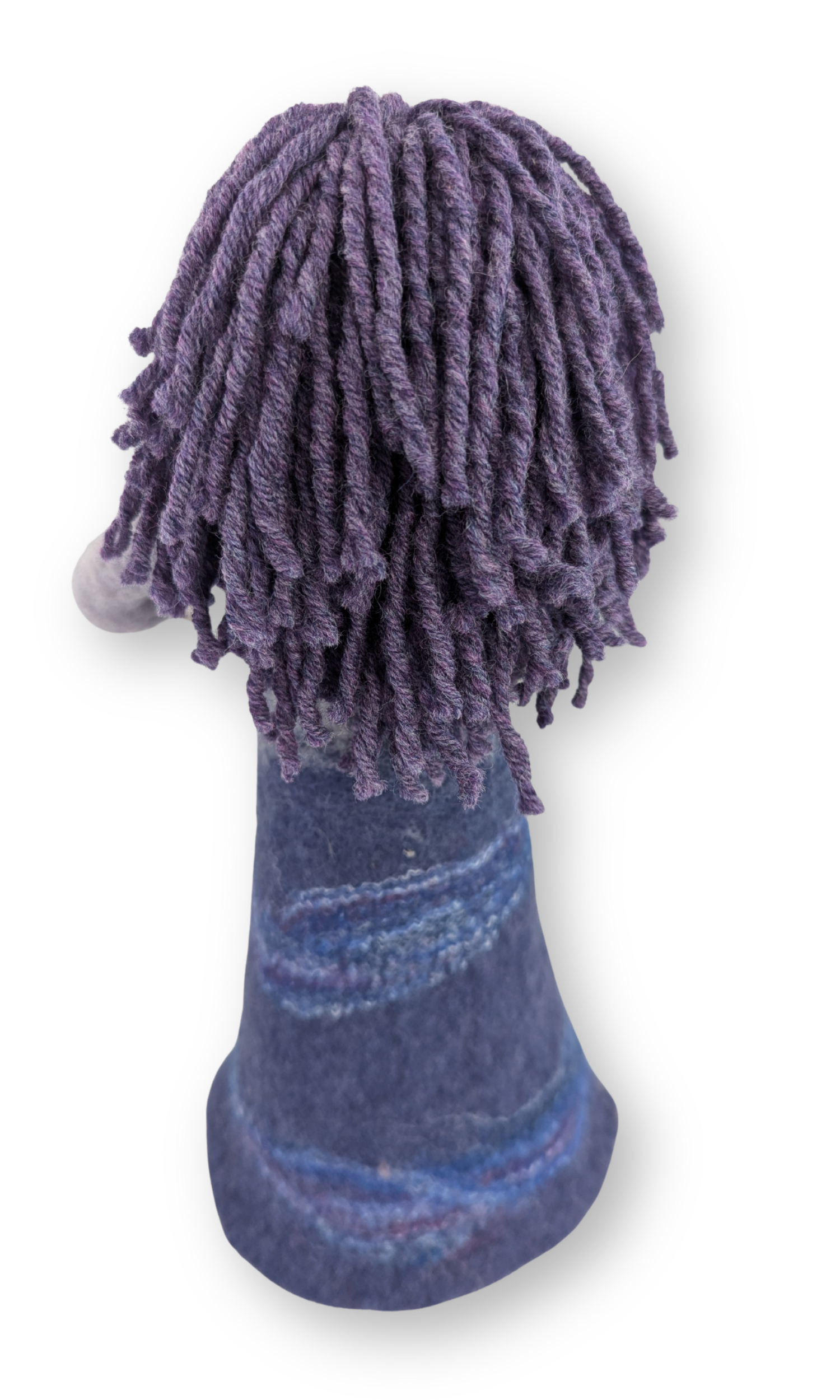 Back view showing Priestess Guardian Doll’s detailed hair and hand-felted dress