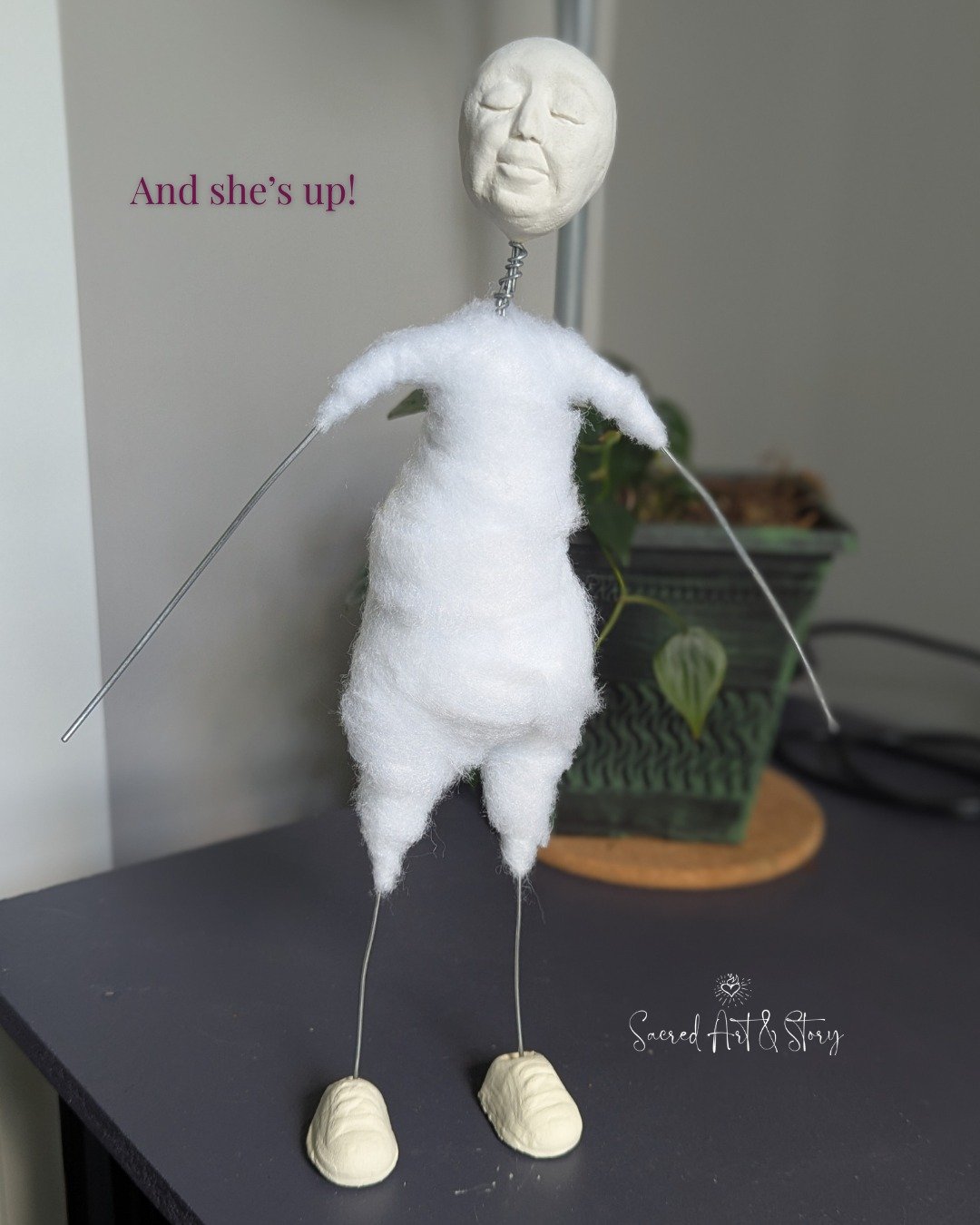 I tell ya. Getting my spirit dolls to stand on their own two feet is the hardest part for me. Every time, it's a game of weighing them down and finding their center of gravity.

We're still negotiating here, and I think her tennis shoes will become C
