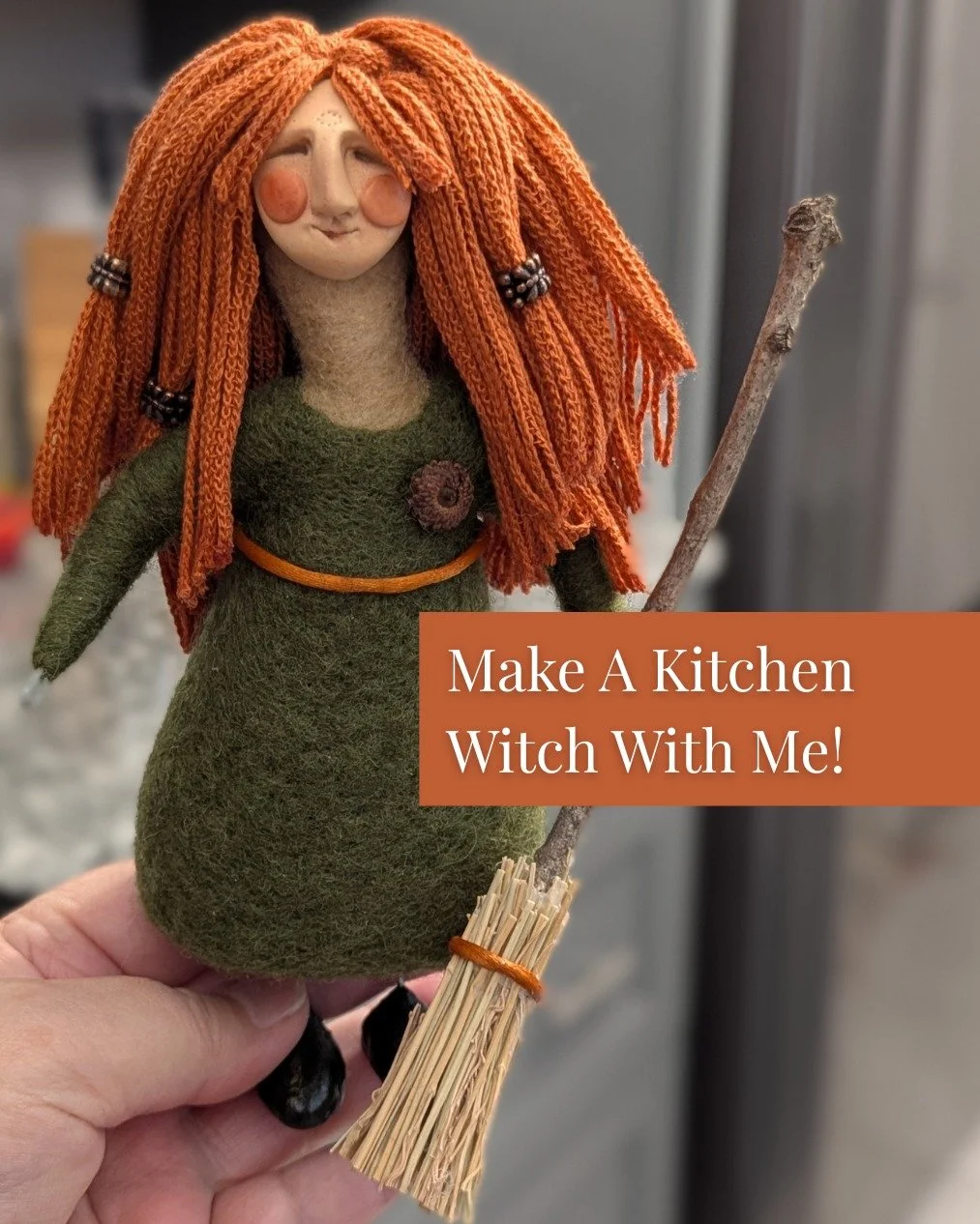 Not all witches have pointy hats. Some have flower power, crooked smiles, and a whole lot of quirky magic.

✨ The Kitchen Witch Workshop is OPEN ✨

Join me online and learn to needle felt your own Kitchen Witch&mdash;no experience needed.

I'm offeri