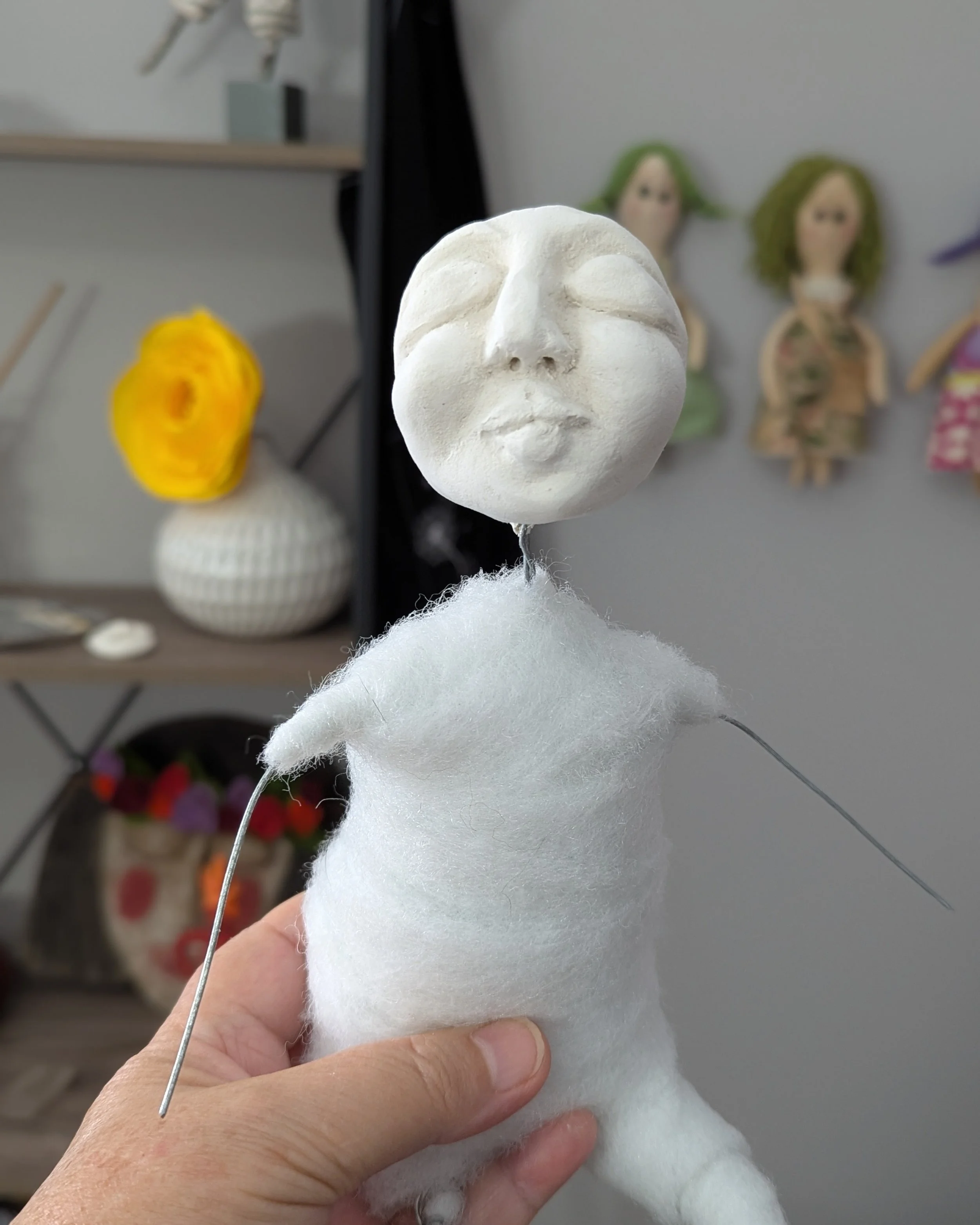 She still has a ways to go, but I'm starting to fall for this little spirit doll.

This is what we are creating in Spirit Doll Studio. Still in that "messy stage" of getting all the pieces together and seeing how things will work. But that'