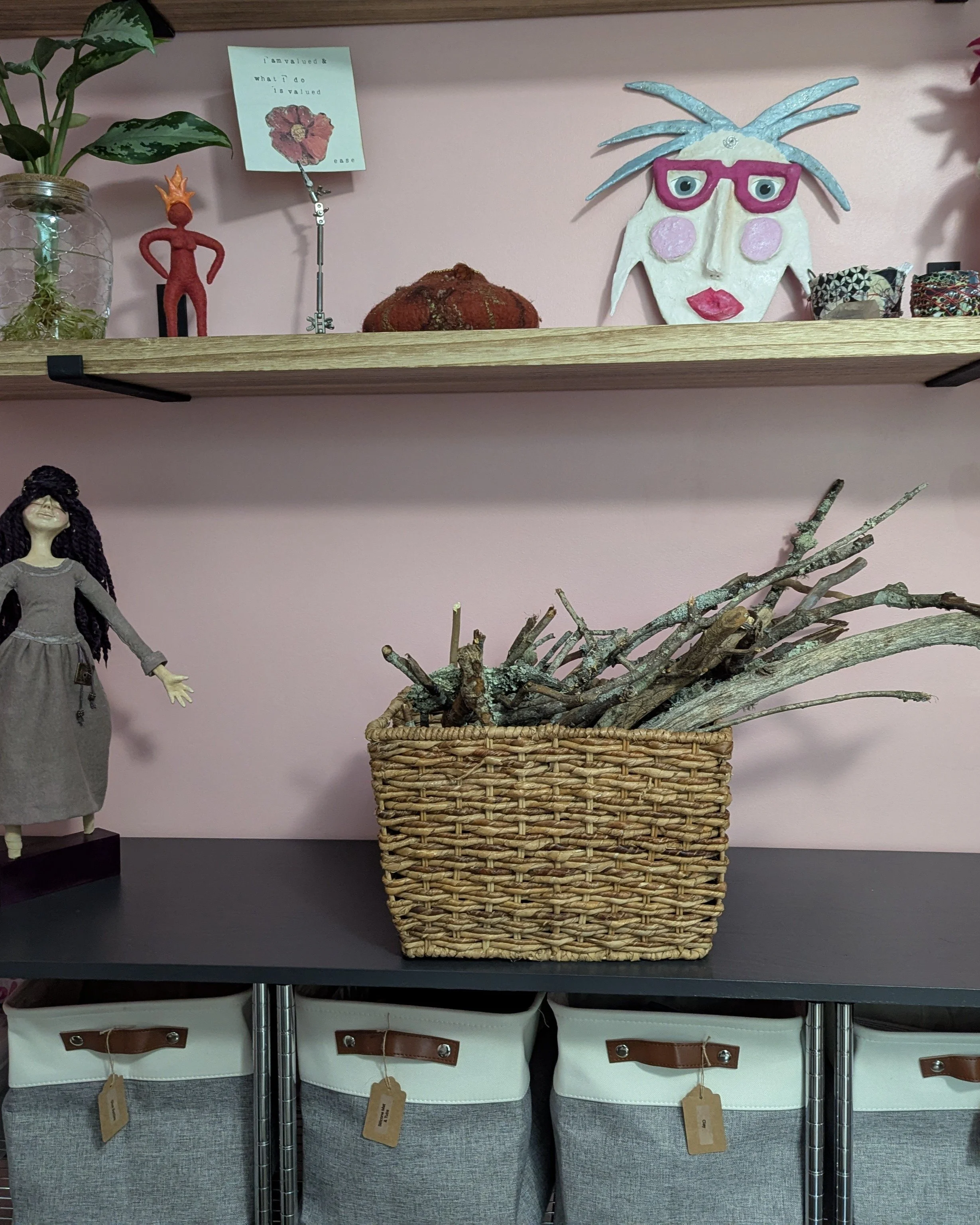 My &ldquo;Stick-Stash.&rdquo; Because every stick doll has their own perfect stick&hellip; or three! 

This little basket of mine is constantly filling up and emptying out with sticks I collect along the way. And one of the best parts of my Stick Dol