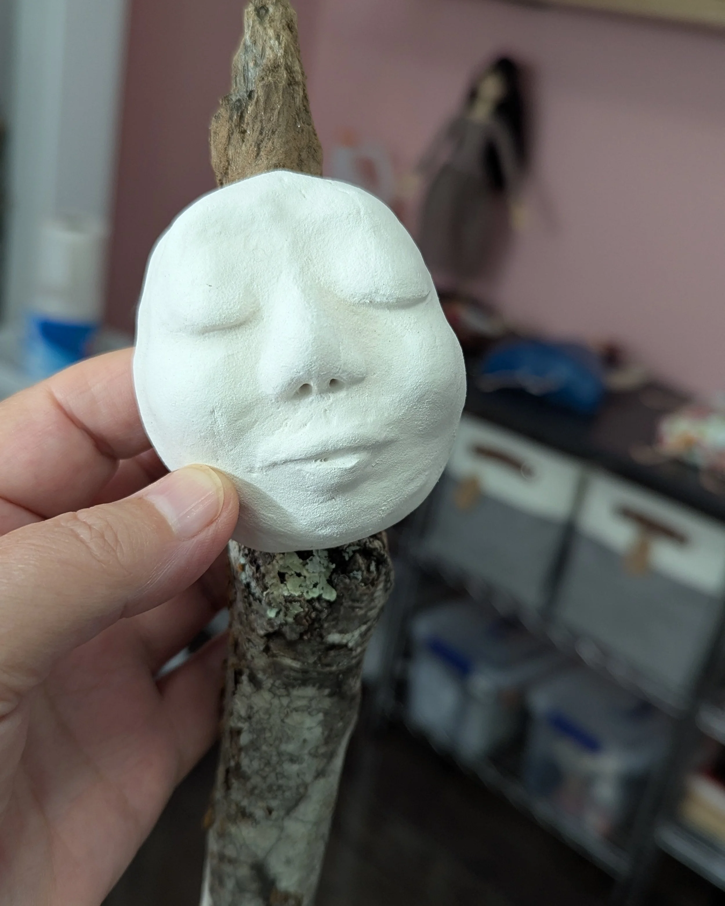 Gathering my sticks and faces for this Friday. Getting ready to kick off Online Stick Doll Studio with almost 30 women &mdash; starting simple, same as always: a stick, a face, and whatever wants to happen from there. 

So excited for this one. 🪄