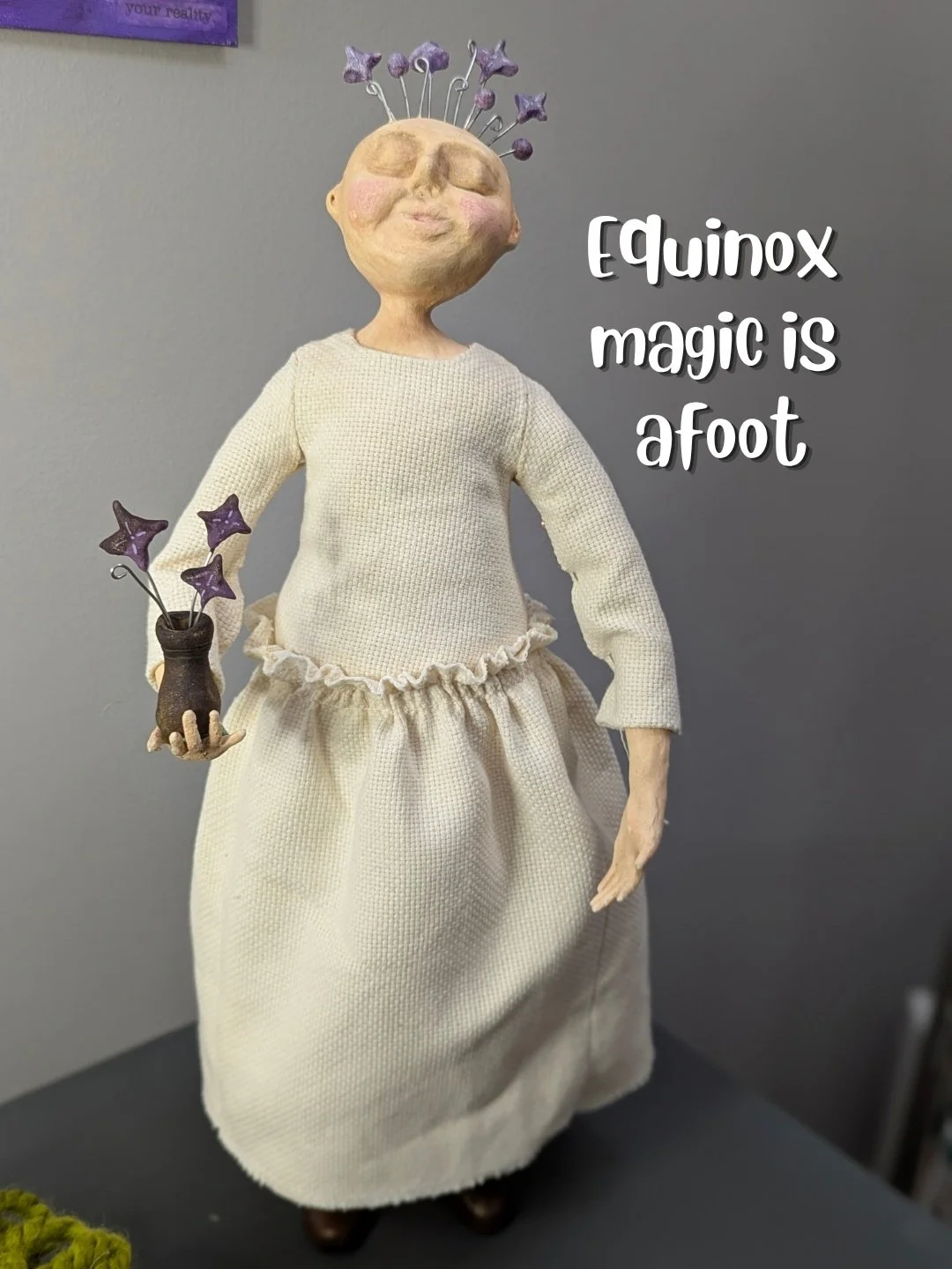 My little Equinox doll is coming along. She's still getting dressed before she gets her hairdo going. 

The dilemma is whether to add painted leaves to her dress or not.

Will I wreck it?

I think I'm gonna go for it. (Wish me luck!)