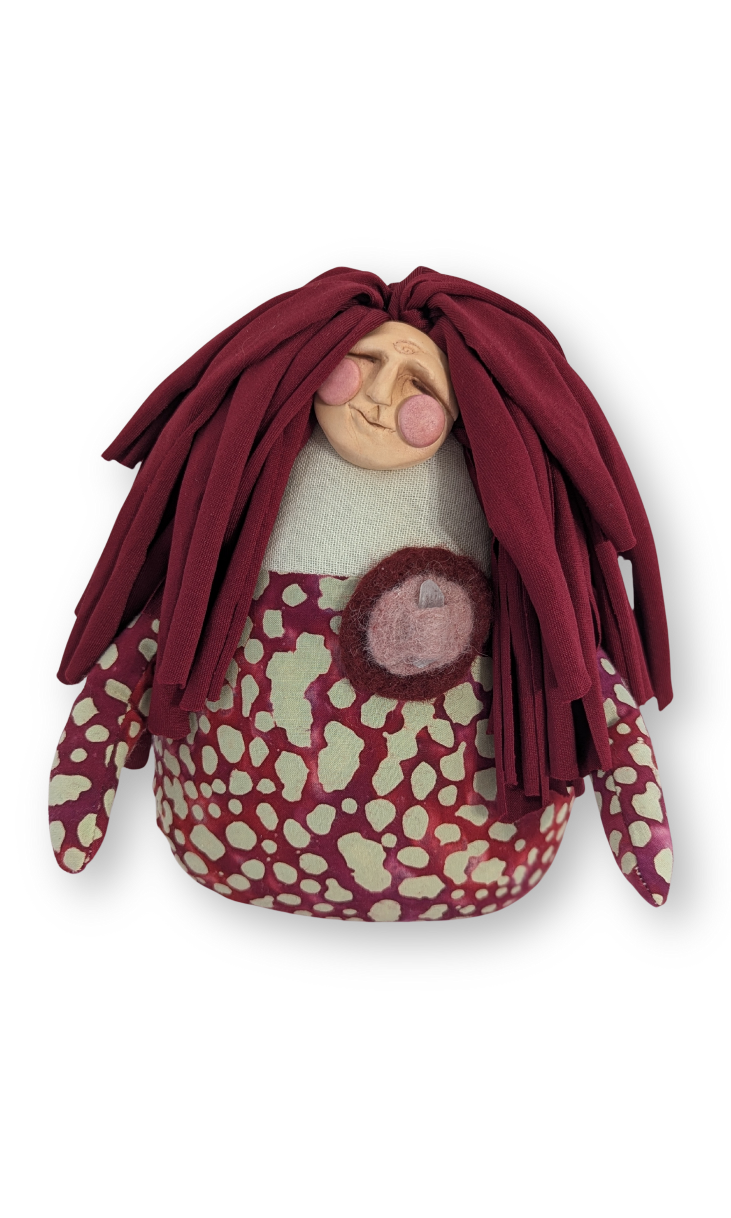 Peaceful Warrior guardian doll front view — handmade spirit doll with symbolic details and soulful expression