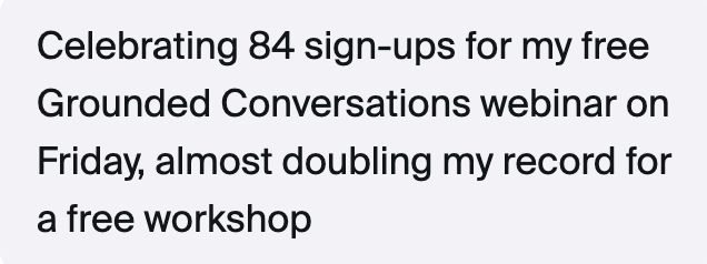 Client testimonial: 84 sign-ups for her free webinar, almost doubling her record for a free workshop