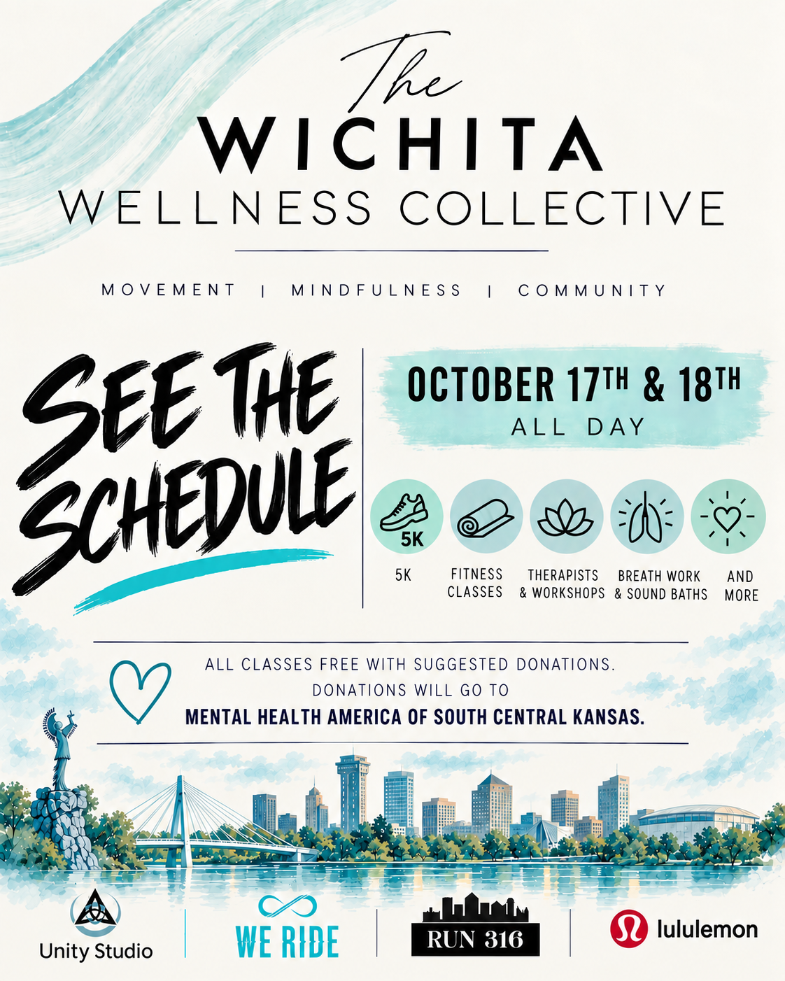 Wichita wellness collective, lululemon, wichita, kansas, ict, yoga, mental health, we ride, we ride ks, weride, werideks, free classes, workout