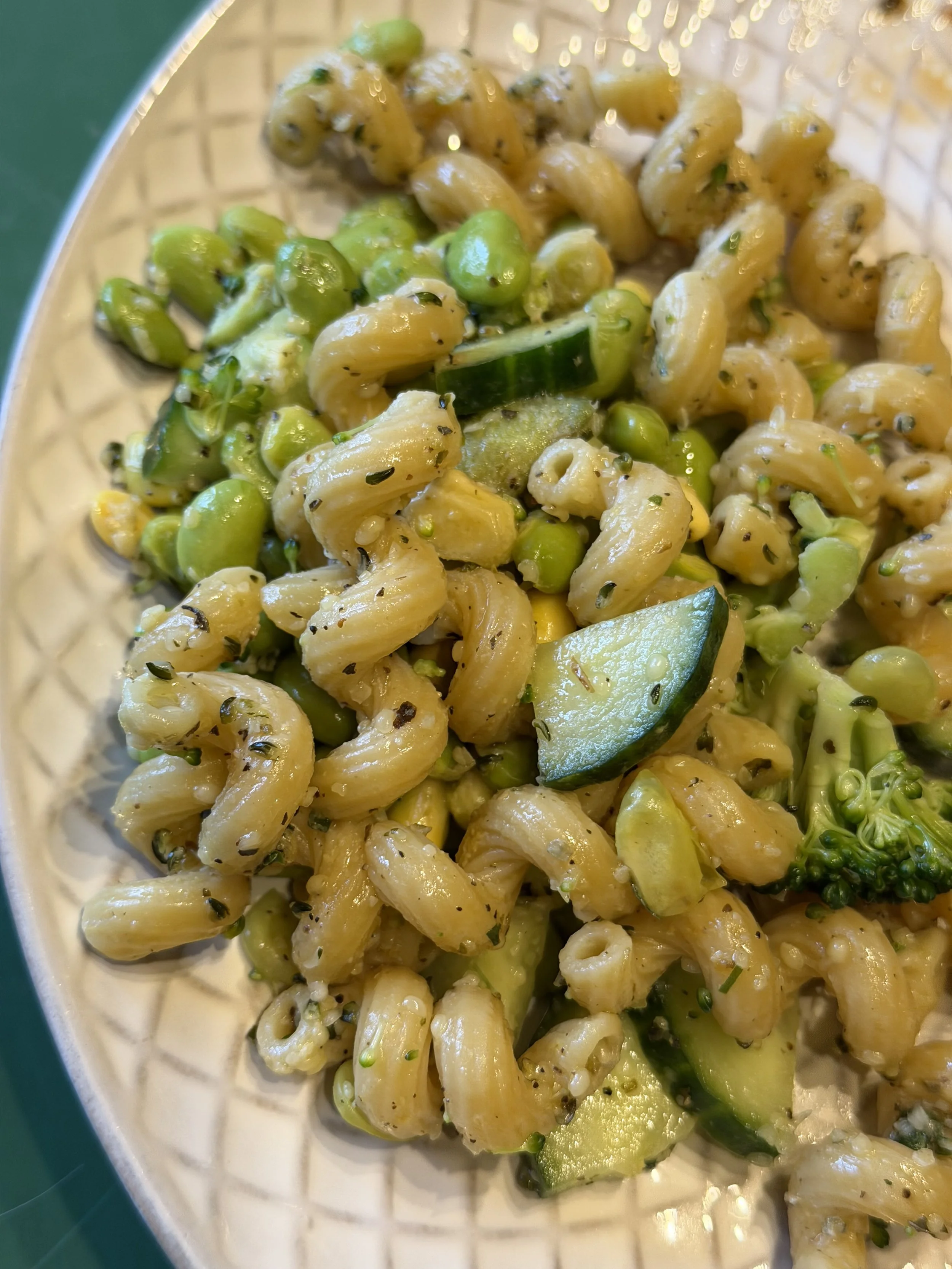 Edamame, Broccoli & Chickpea Pasta Salad
