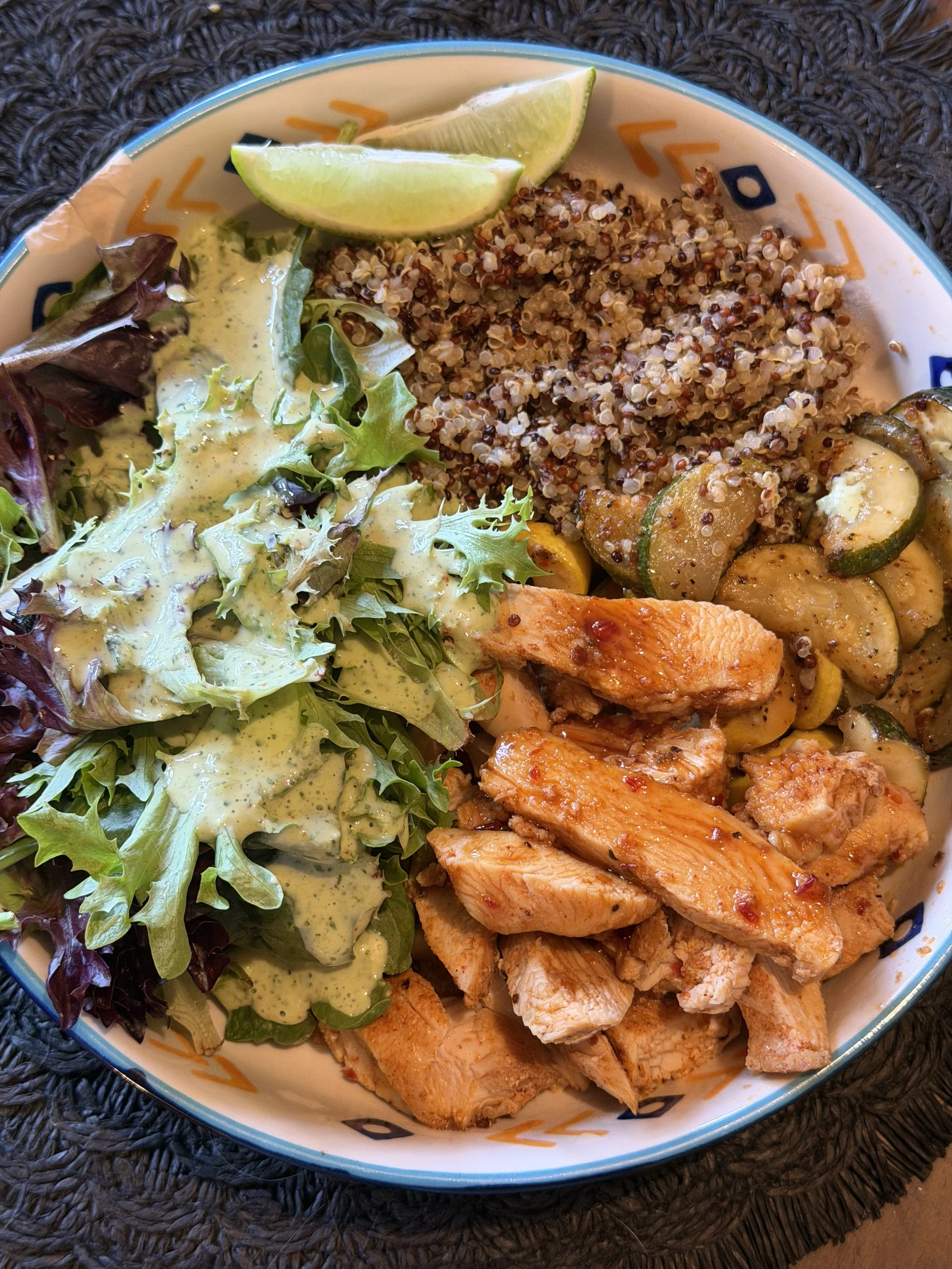 Chipotle Honey Chicken, Quinoa & Zucchini Bowl