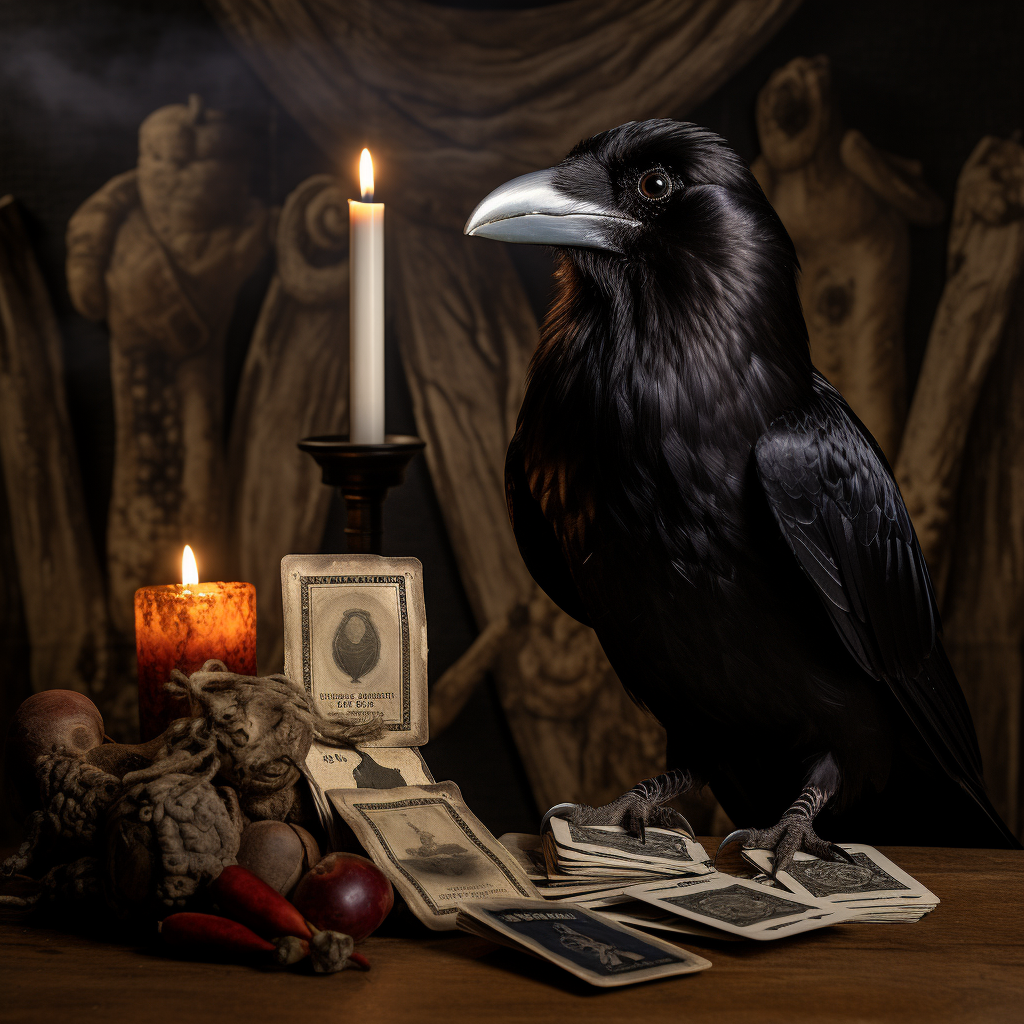 capnjakd_raven_bird_with_a_tarot_deck_one_card_in_its_beak._5k__73cabe55-3368-4ecb-9c34-21f782509503.png