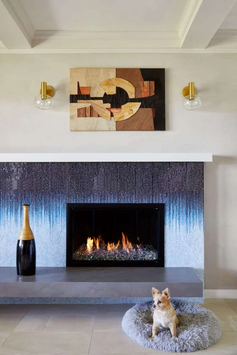 Italian glass ombre tile, stone artwork