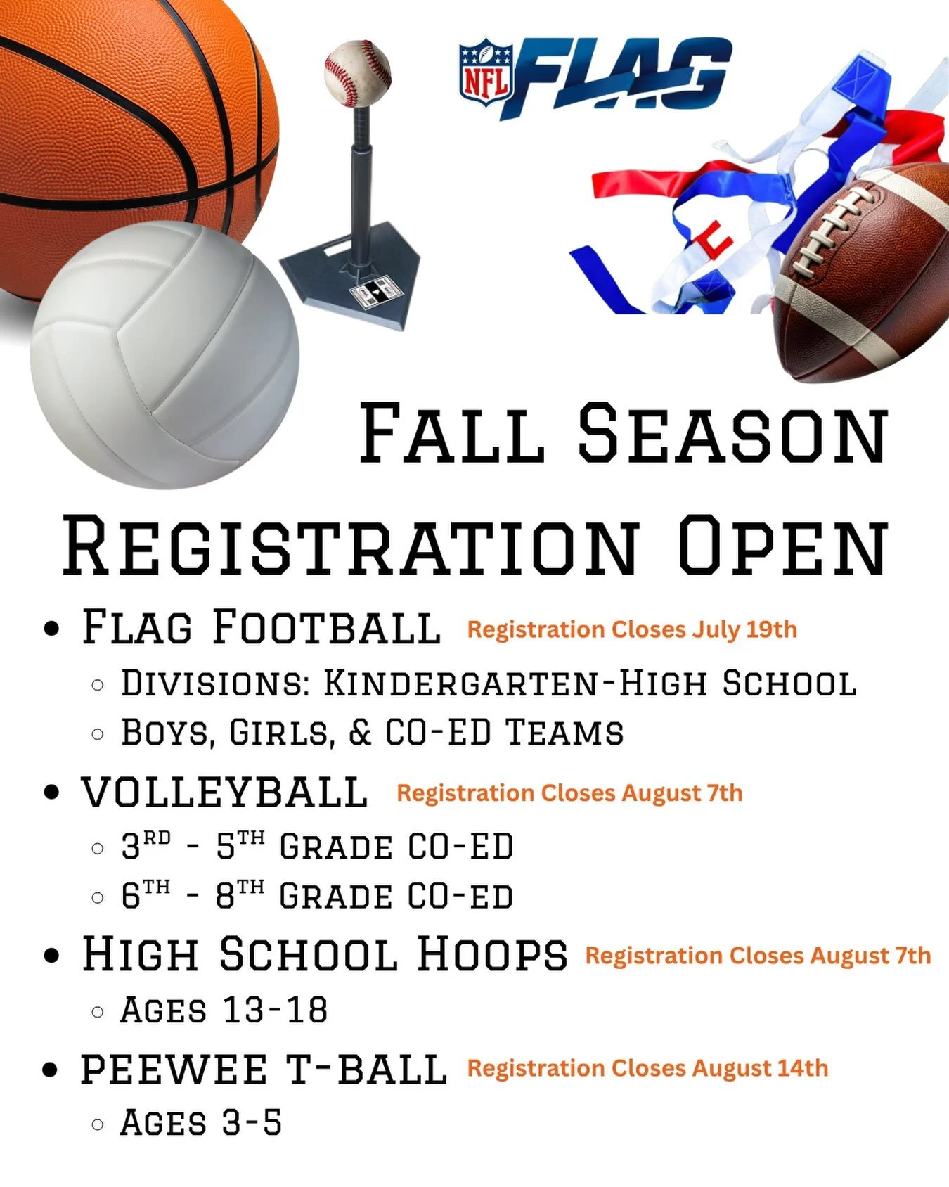 FALL SEASON REGISTRATION IS OPEN NOW! 

Northern Nevada Sports &amp; Recreation is excited to announce registration is NOW OPEN for our upcoming Fall sports programs!

🏈 Youth Flag Football

NNSR Youth Flag Football is an NFL FLAG affiliated league 