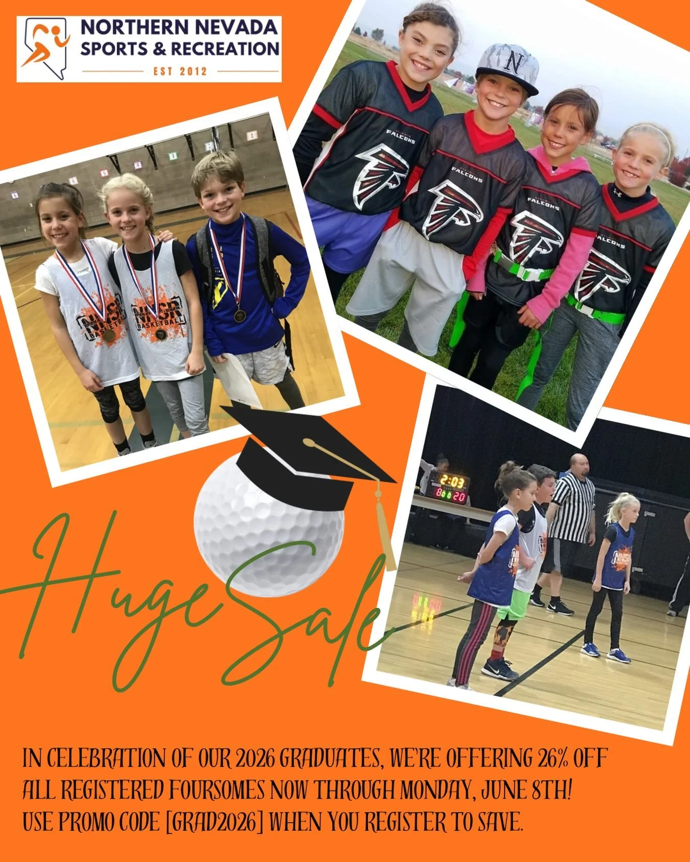 🎓⛳ HUGE Golf Tournament Sale! ⛳🎓

In celebration of our 2026 graduates, we&rsquo;re offering 26% OFF all registered foursomes now through Monday, June 8th!

Use promo code GRAD2026 when you register to save.

Do you have a graduate who played with 