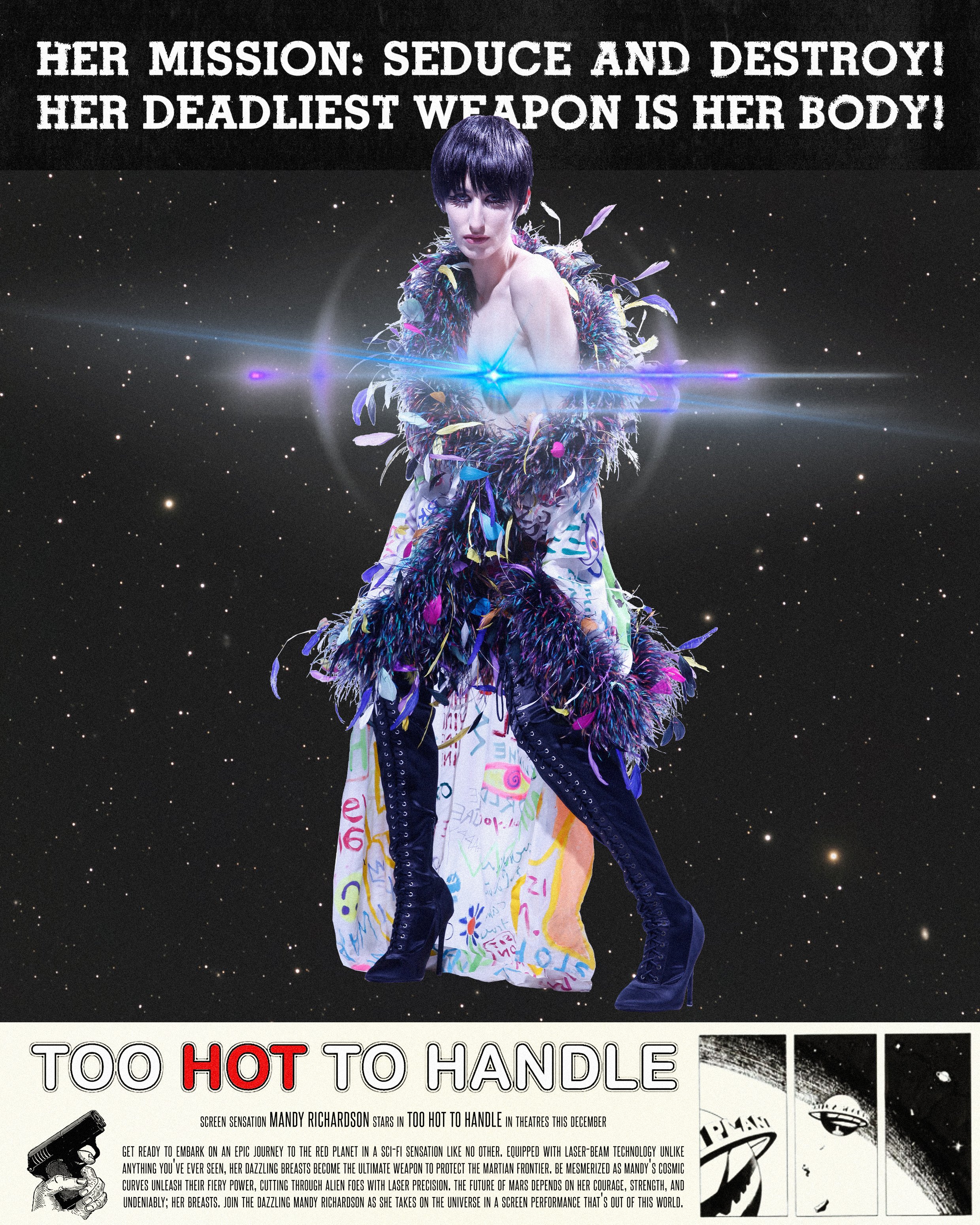 Talent Franny Richardson at Priscillas, Romance Was Born dress, stylist own briefs, shoes