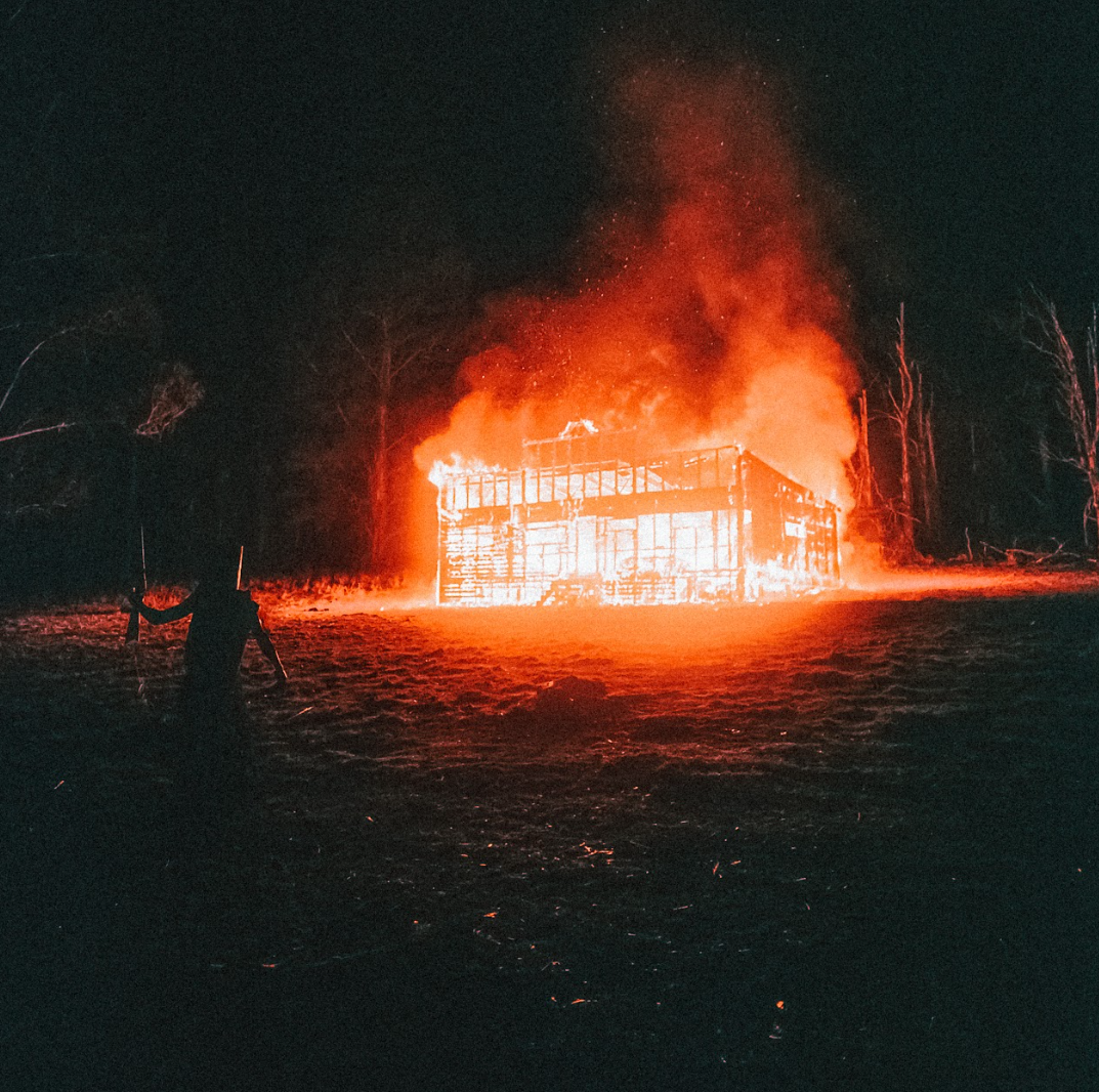 Matthew Thorne, 'Ned, his gun, and the Glenrowan as it burns'. Courtesy of m2 Gallery.
