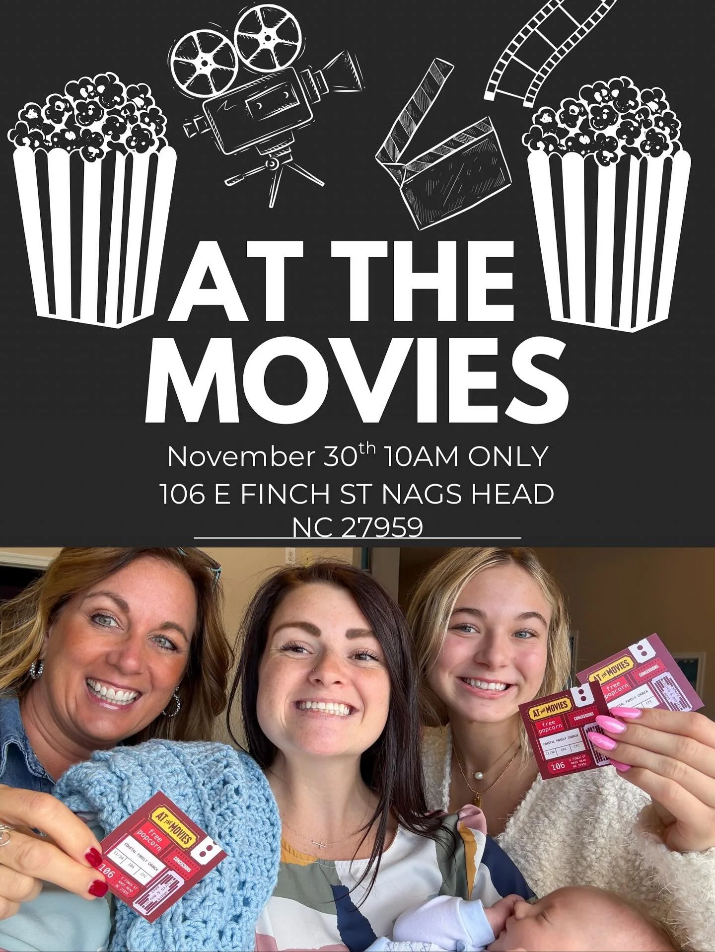 We announced it today&hellip; At the Movies is happening at the end of the month here at Coastal Family! 🎬 Share the news, bring your family, and invite friends &mdash; you don&rsquo;t want to miss this!
🍿 Popcorn is on us!
And grab extra snacks at