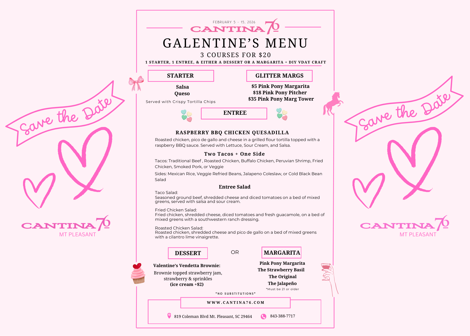 Galentine's Menu at Cantina 76 - Mt. Pleasant 