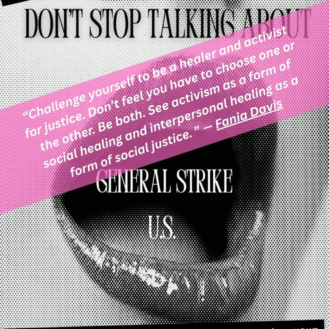 It's been on our minds how to participate in Friday's national General Strike while being available to clients who need our healthcare services. Being a healer is a powerful form of activism in and of itself. It felt good to talk about this as a team